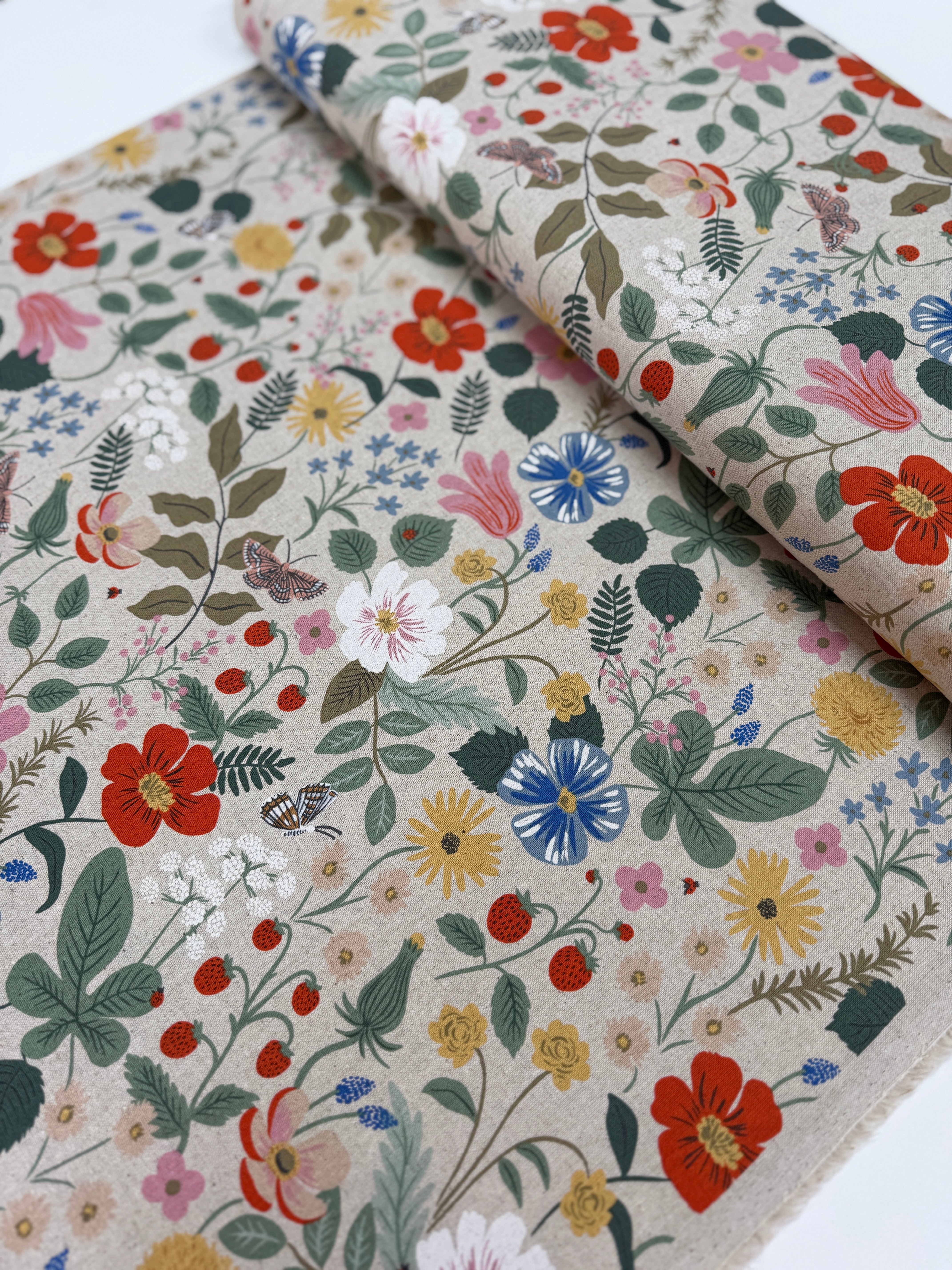 Strawberry Fields - Linen Unbleached Canvas - Remnant