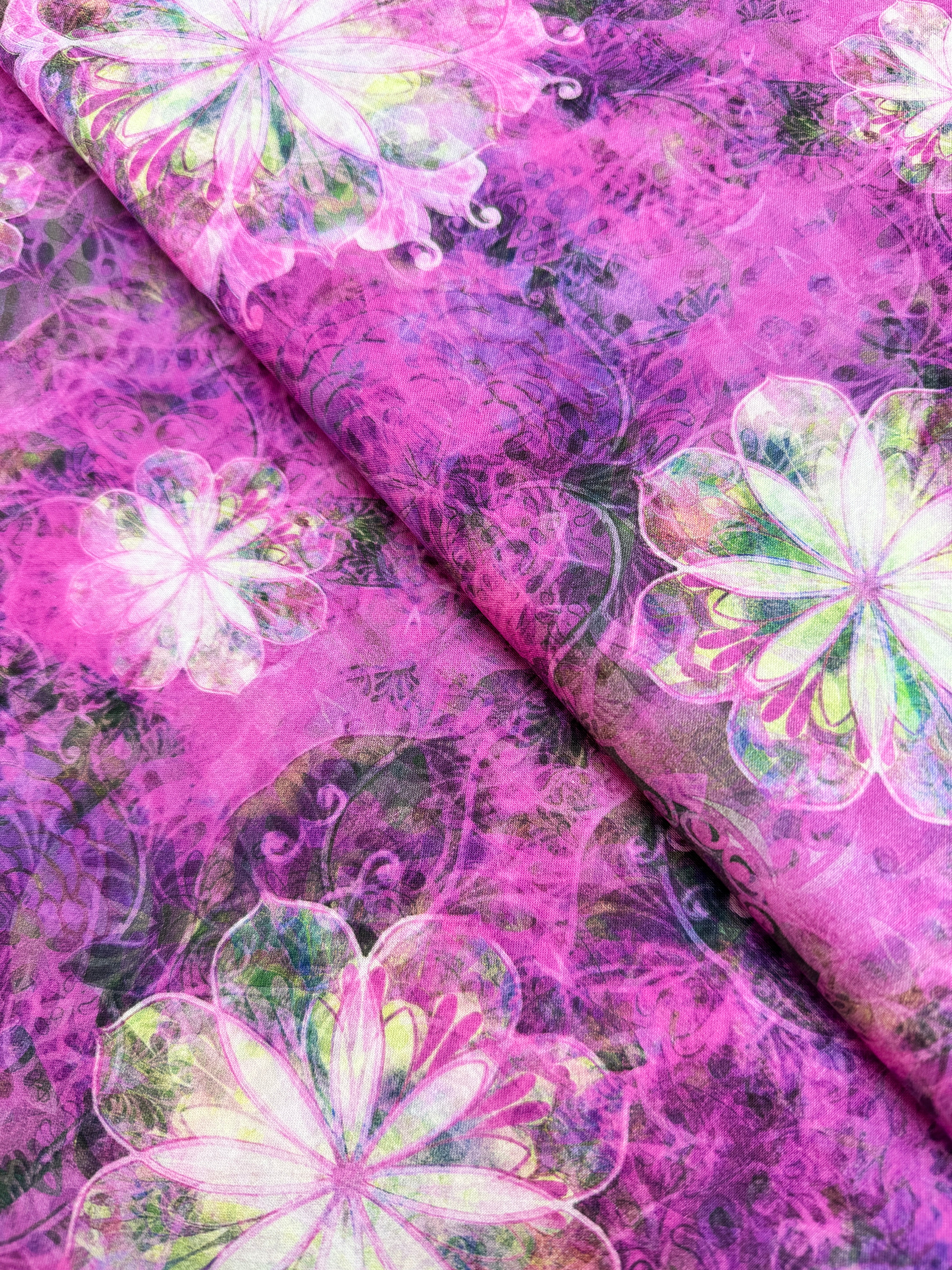 Venice Florals Pink quilting cotton by Christiane Marques for Robert Kaufman – watercolor-style pink florals on cotton, 43″ wide