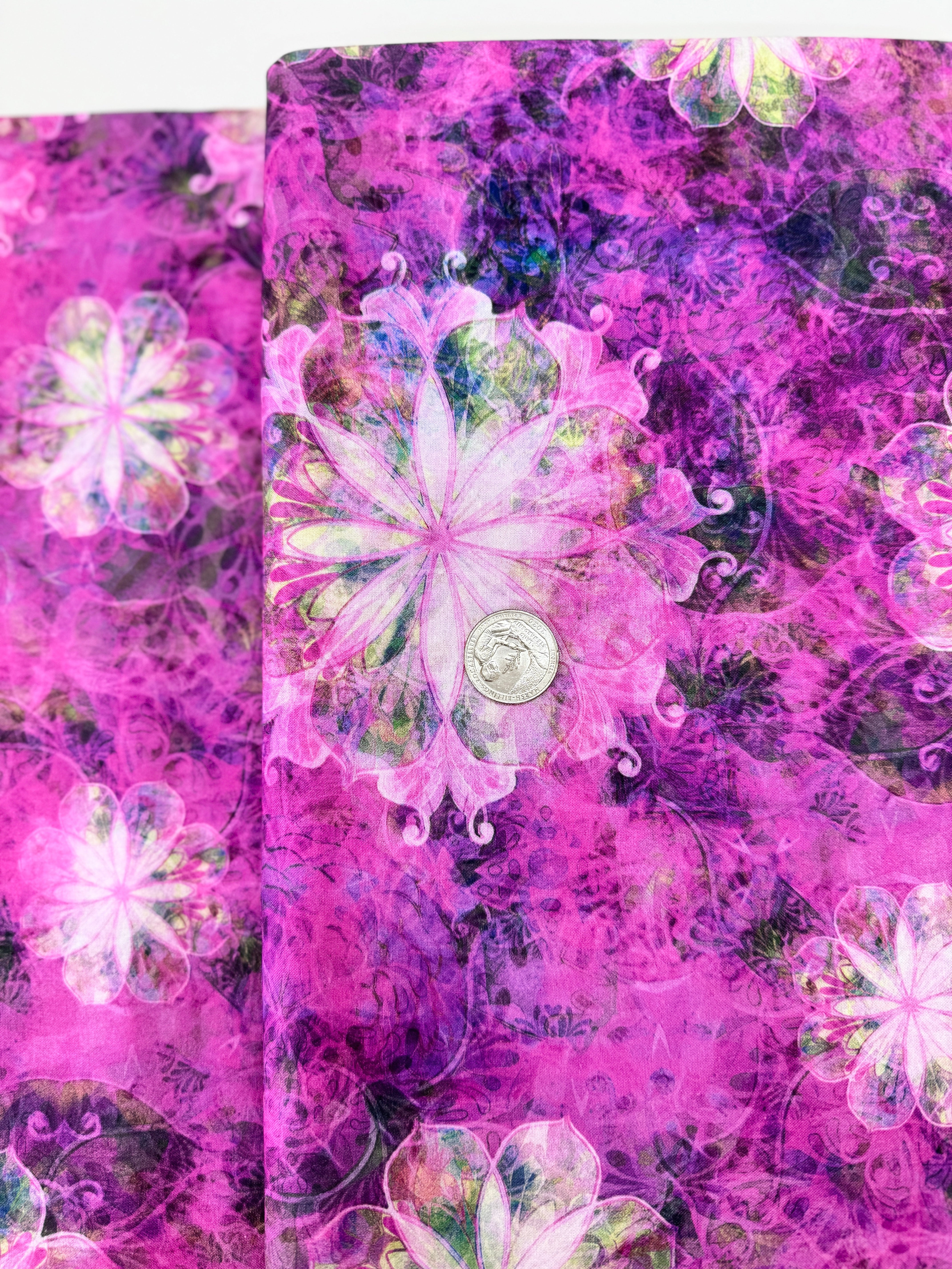 Venice Florals Pink quilting cotton by Christiane Marques for Robert Kaufman – watercolor-style pink florals on cotton, 43″ wide