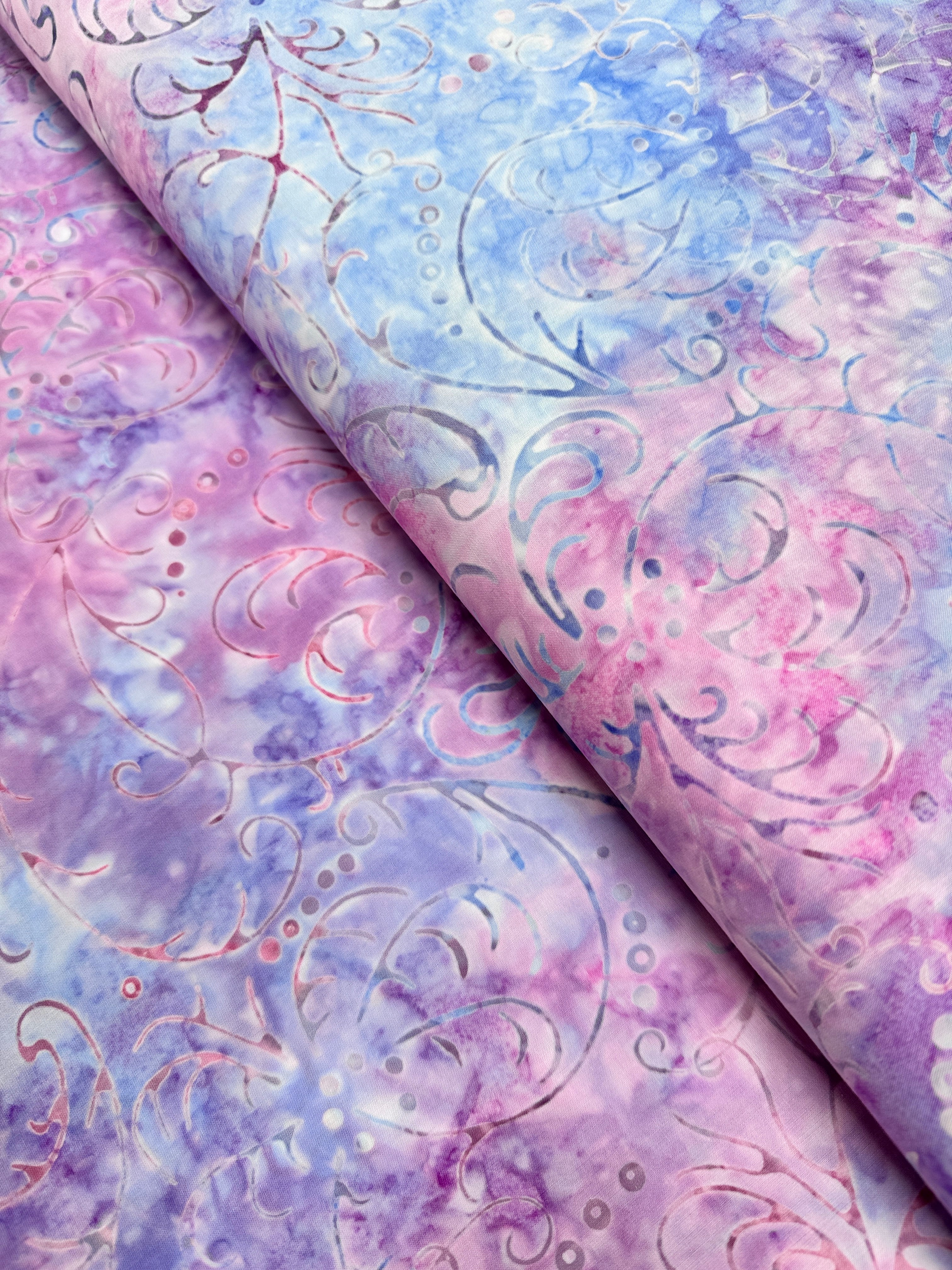 Best of Malam Batiks Feather Blue Mauve Fabric by Jinny Beyer – Hand-dyed cotton batik from RJR Fabrics