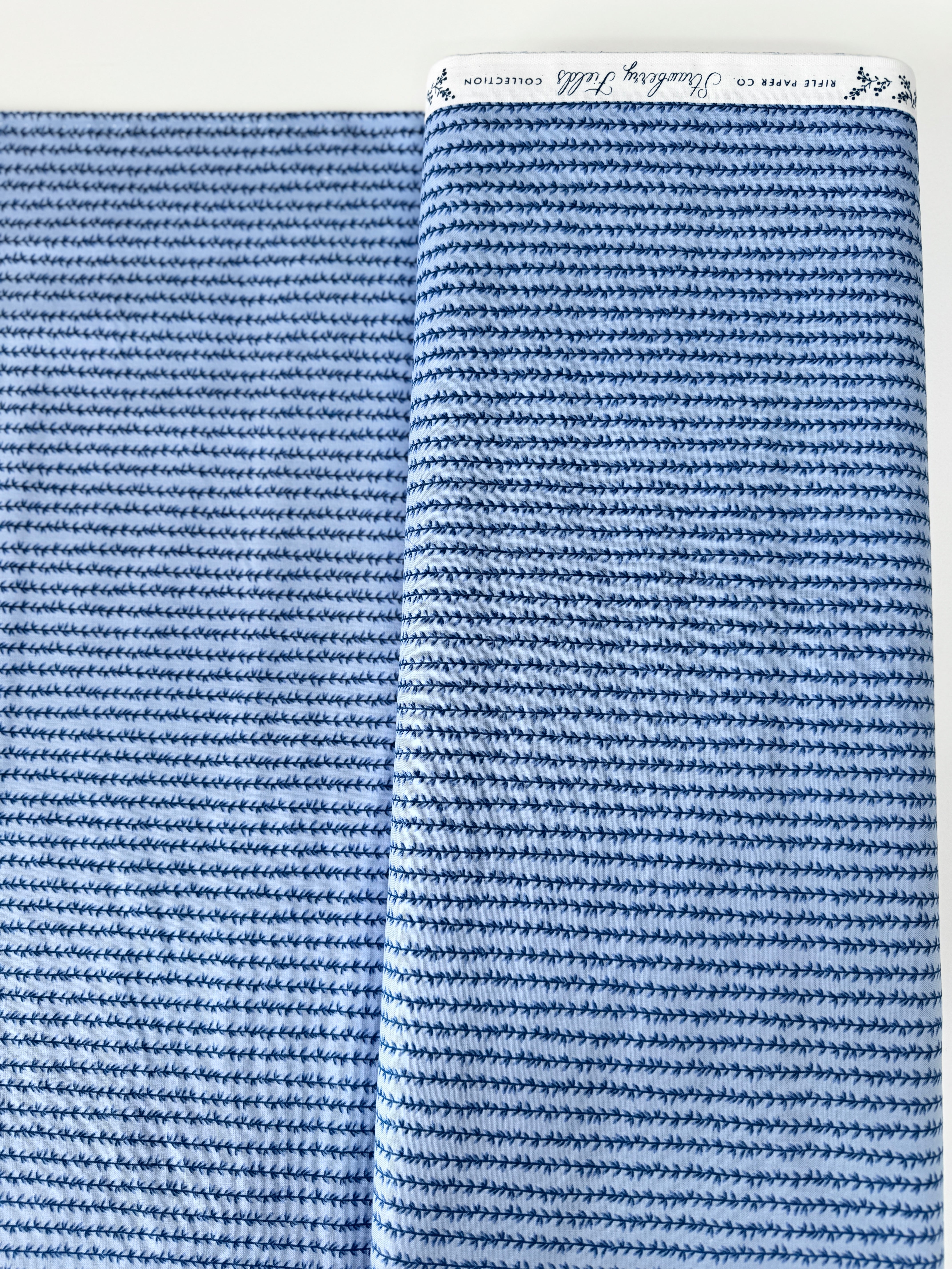 Strawberry Fields Laurel Stripe Chambray fabric by Rifle Paper Co. – blue stripe cotton chambray by Cotton + Steel