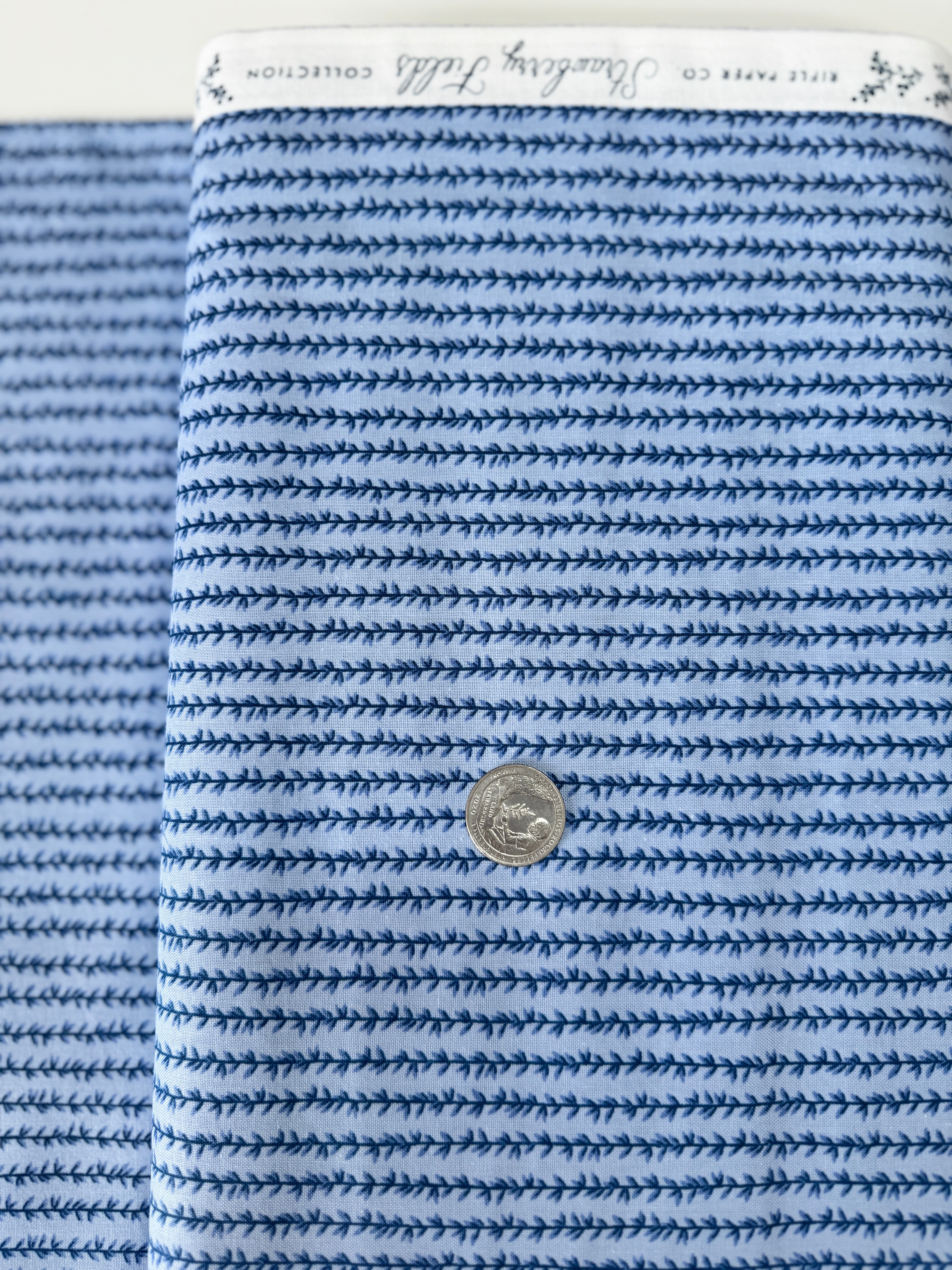 Strawberry Fields Laurel Stripe Chambray fabric by Rifle Paper Co. – blue stripe cotton chambray by Cotton + Steel