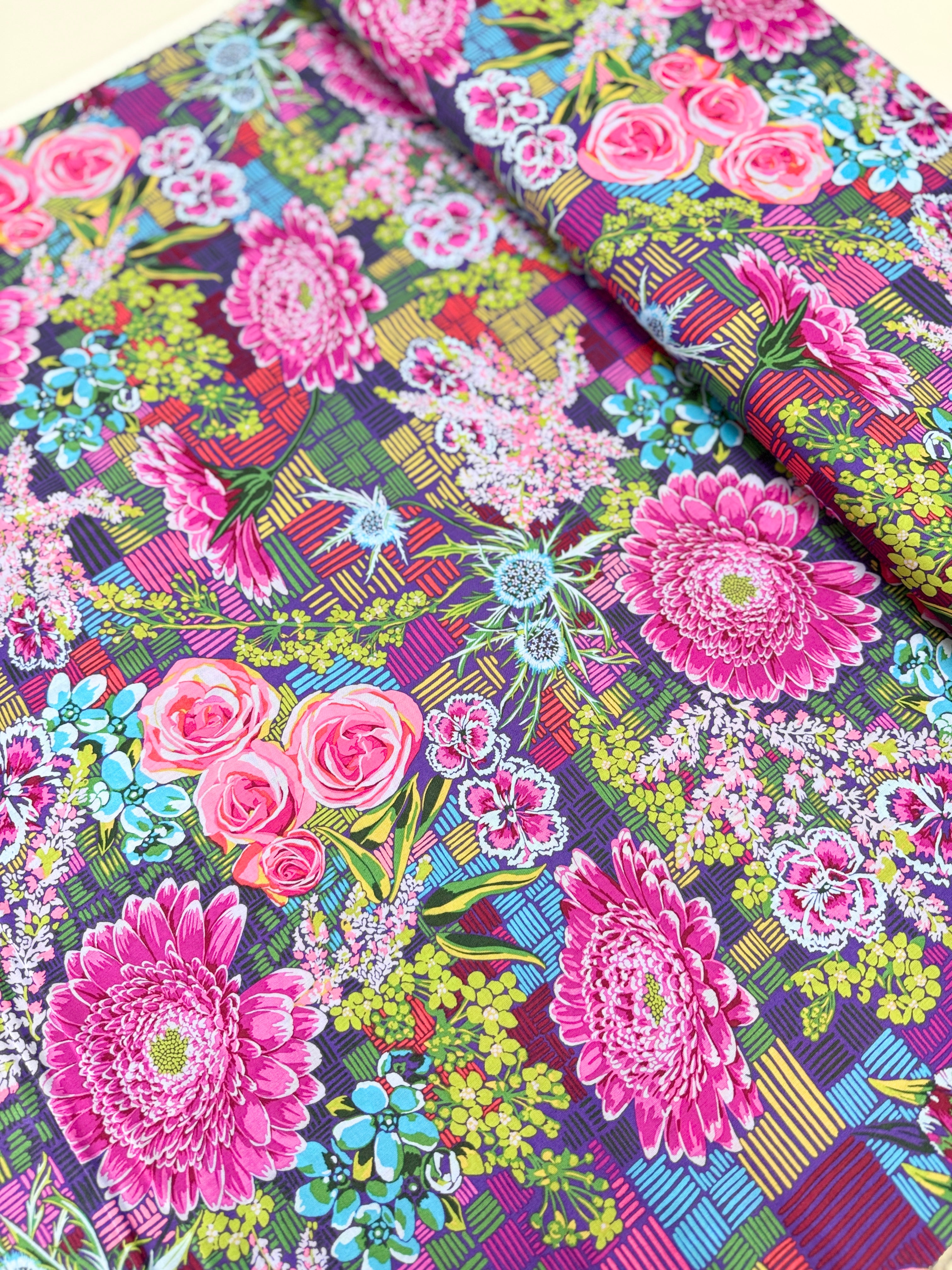 Love Always AM Source Code Glisten Cotton Lawn by Anna Maria Horner – Modern geometric fabric in vibrant jewel tones.