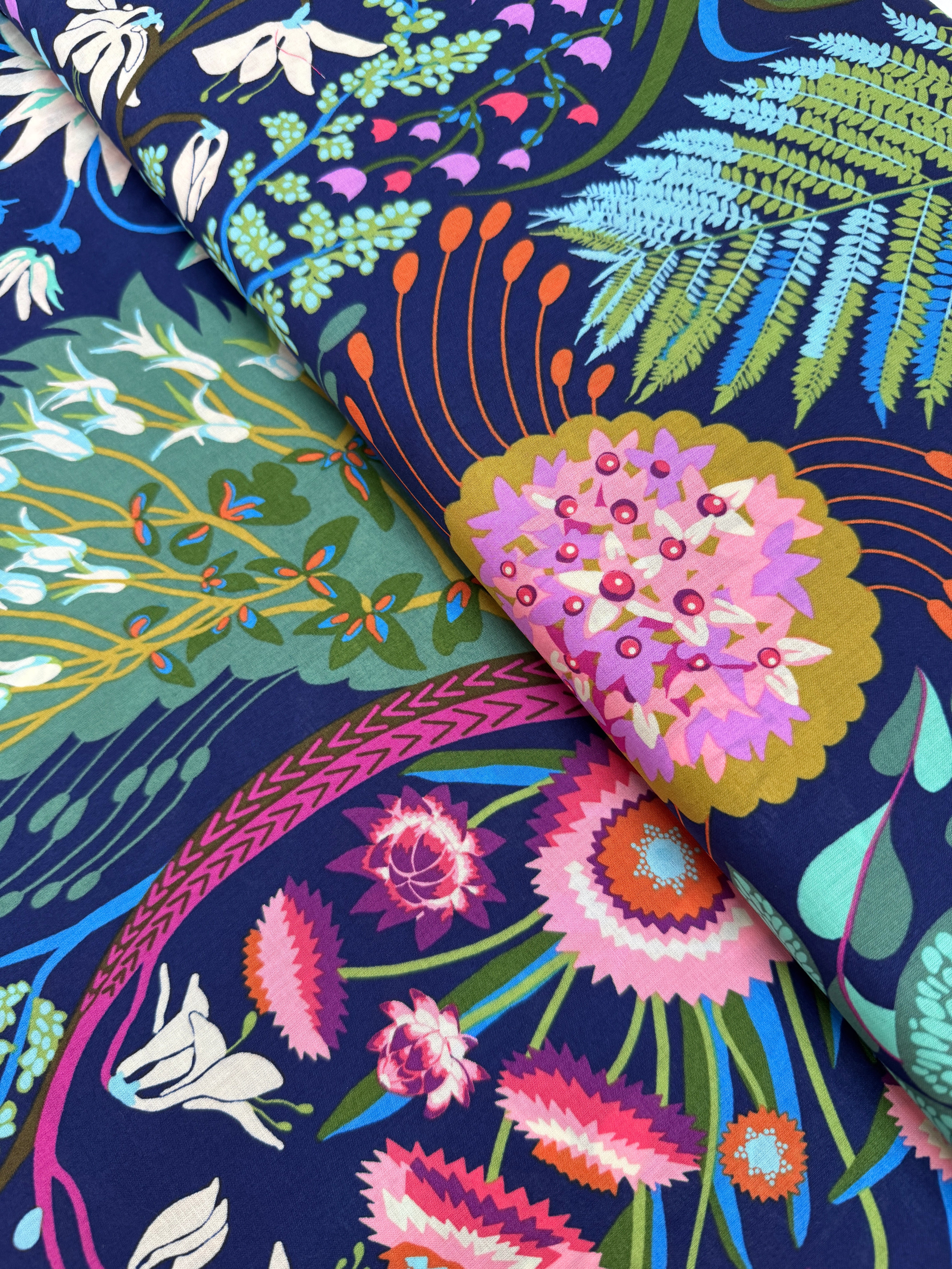 Love Always AM Source Code Glisten Cotton Lawn by Anna Maria Horner – Modern geometric fabric in vibrant jewel tones.