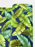 Sevenberry Island Paradise barkcloth fabric by Sevenberry for Robert Kaufman – navy background with tropical leaves; 90% cotton barkcloth