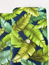 Sevenberry Island Paradise barkcloth fabric by Sevenberry for Robert Kaufman – navy background with tropical leaves; 90% cotton barkcloth