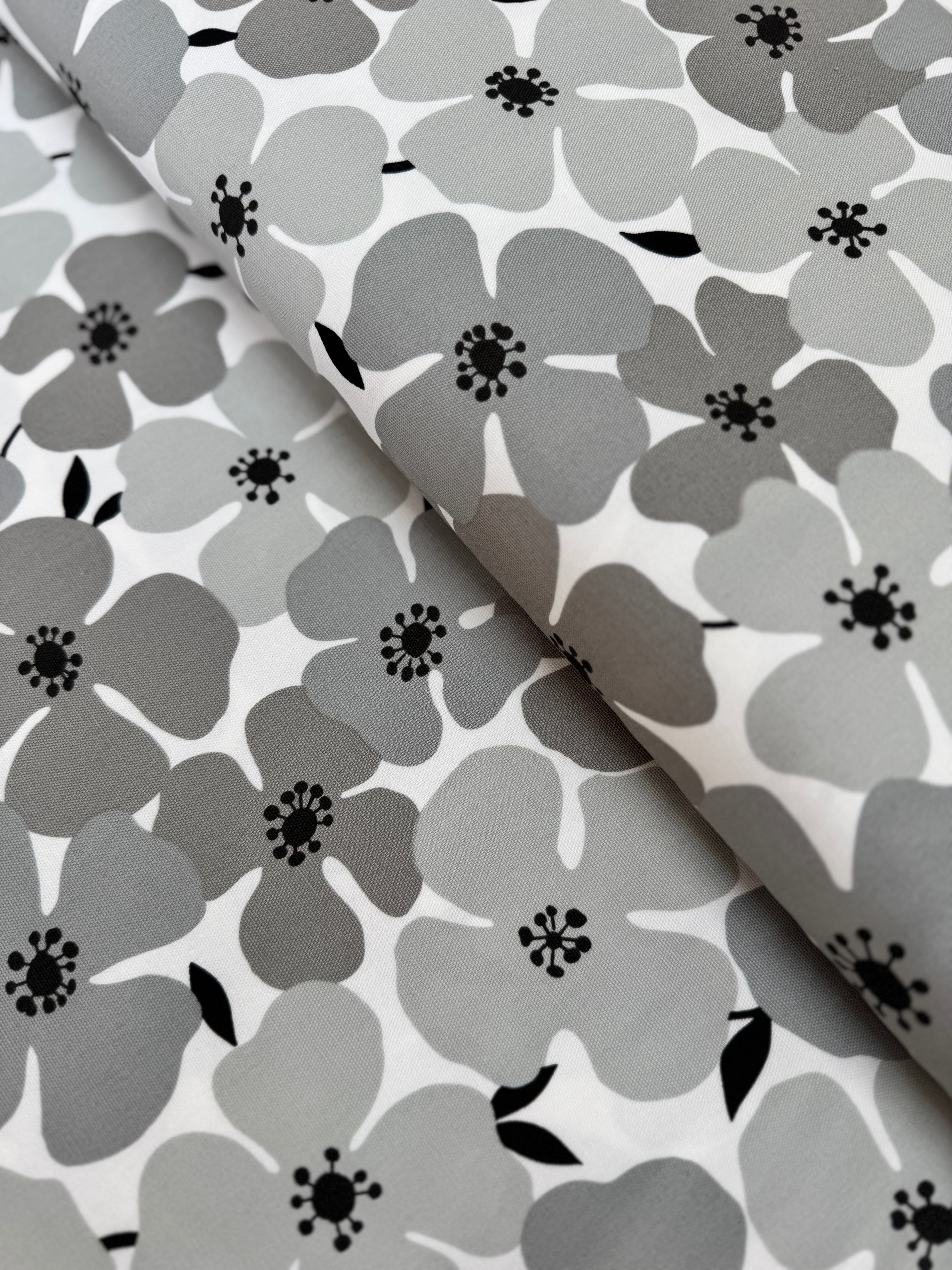 Sevenberry Canvas Prints Florals Gray cotton canvas fabric by Robert Kaufman – gray floral canvas for bags, upholstery & home décor