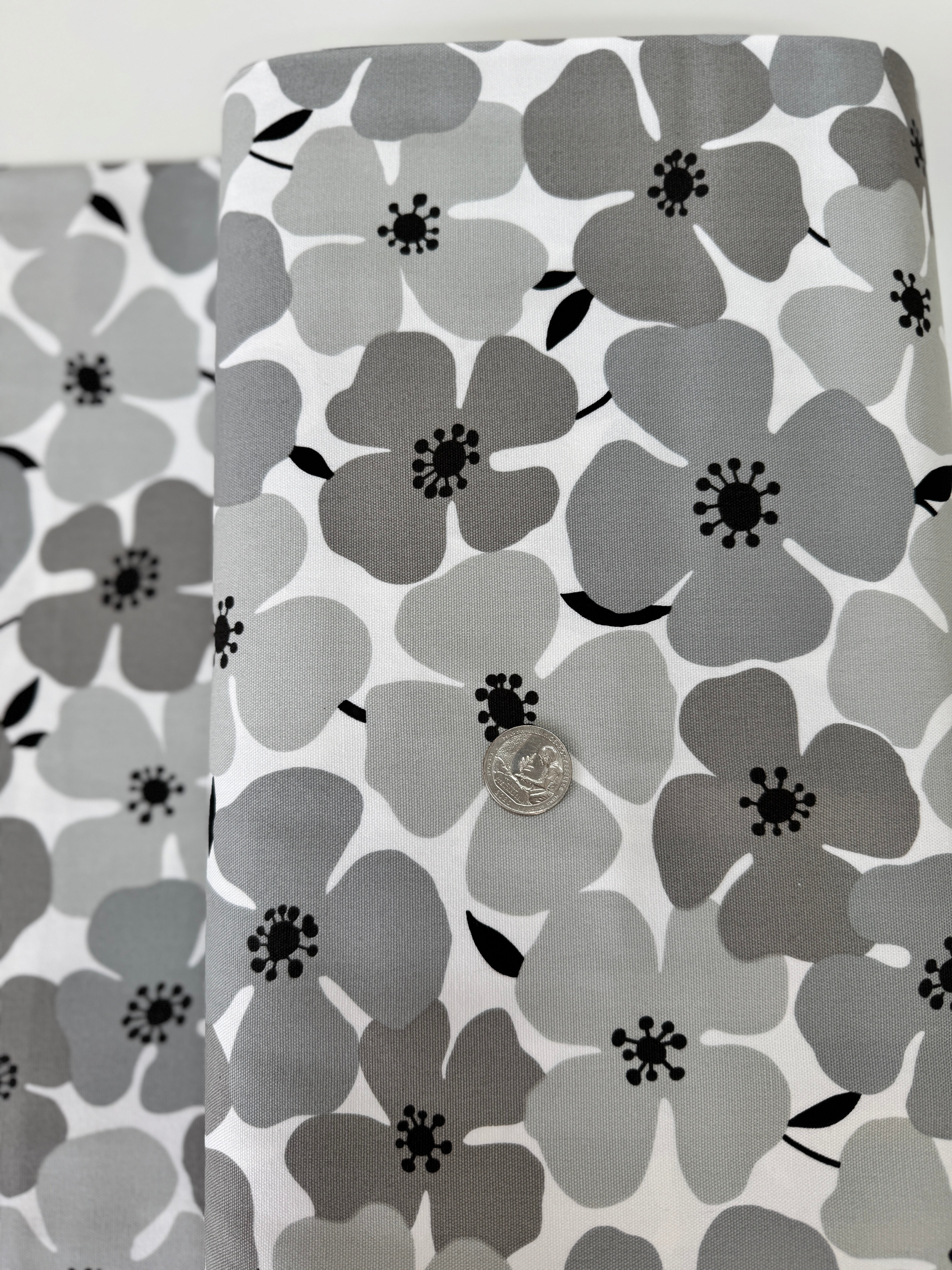 Sevenberry Canvas Prints Florals Gray cotton canvas fabric by Robert Kaufman – gray floral canvas for bags, upholstery & home décor