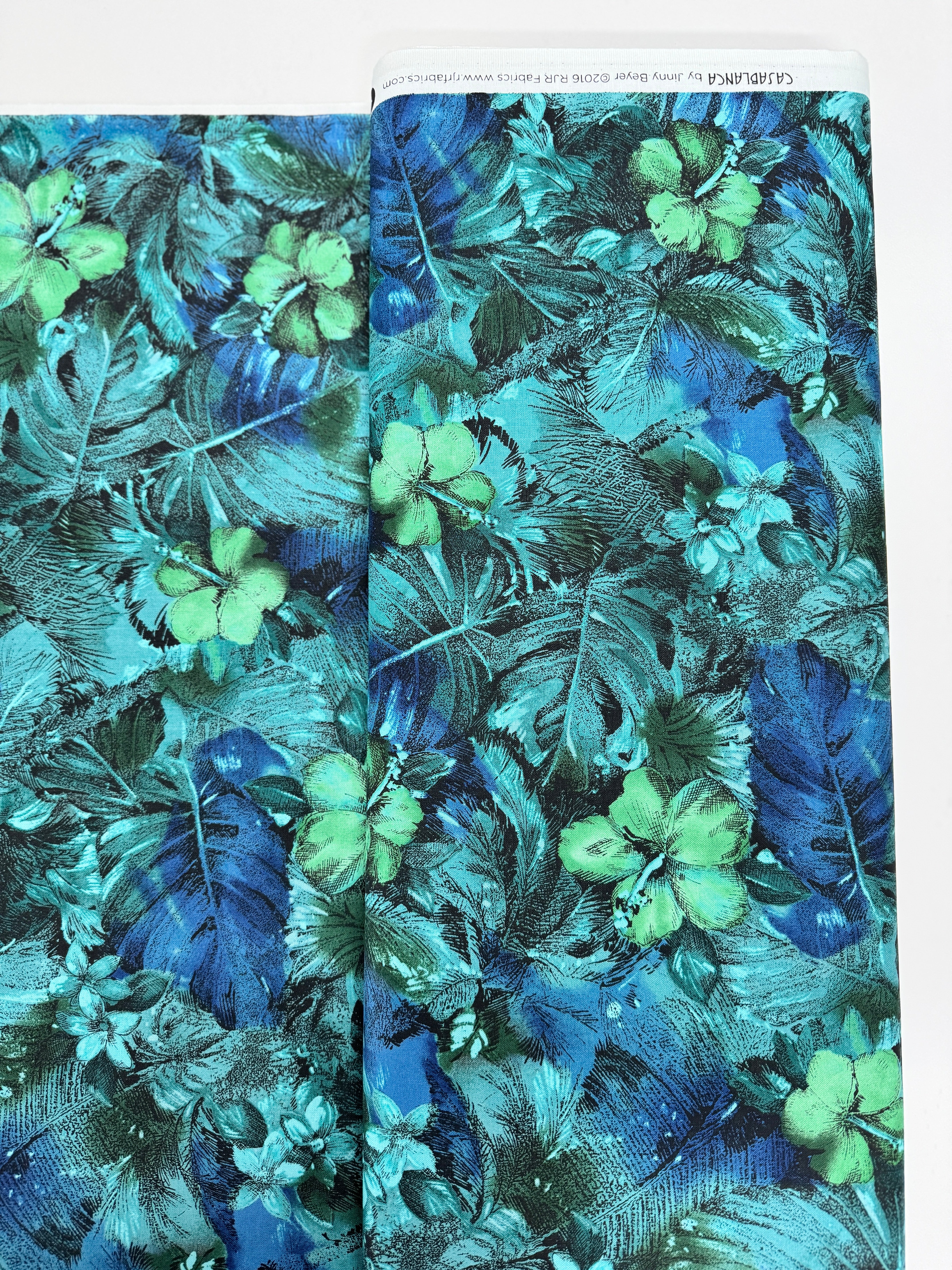 Casablanca Floral Teal quilting cotton by Jinny Beyer for RJR Fabrics in rich teal background with oversized floral motifs