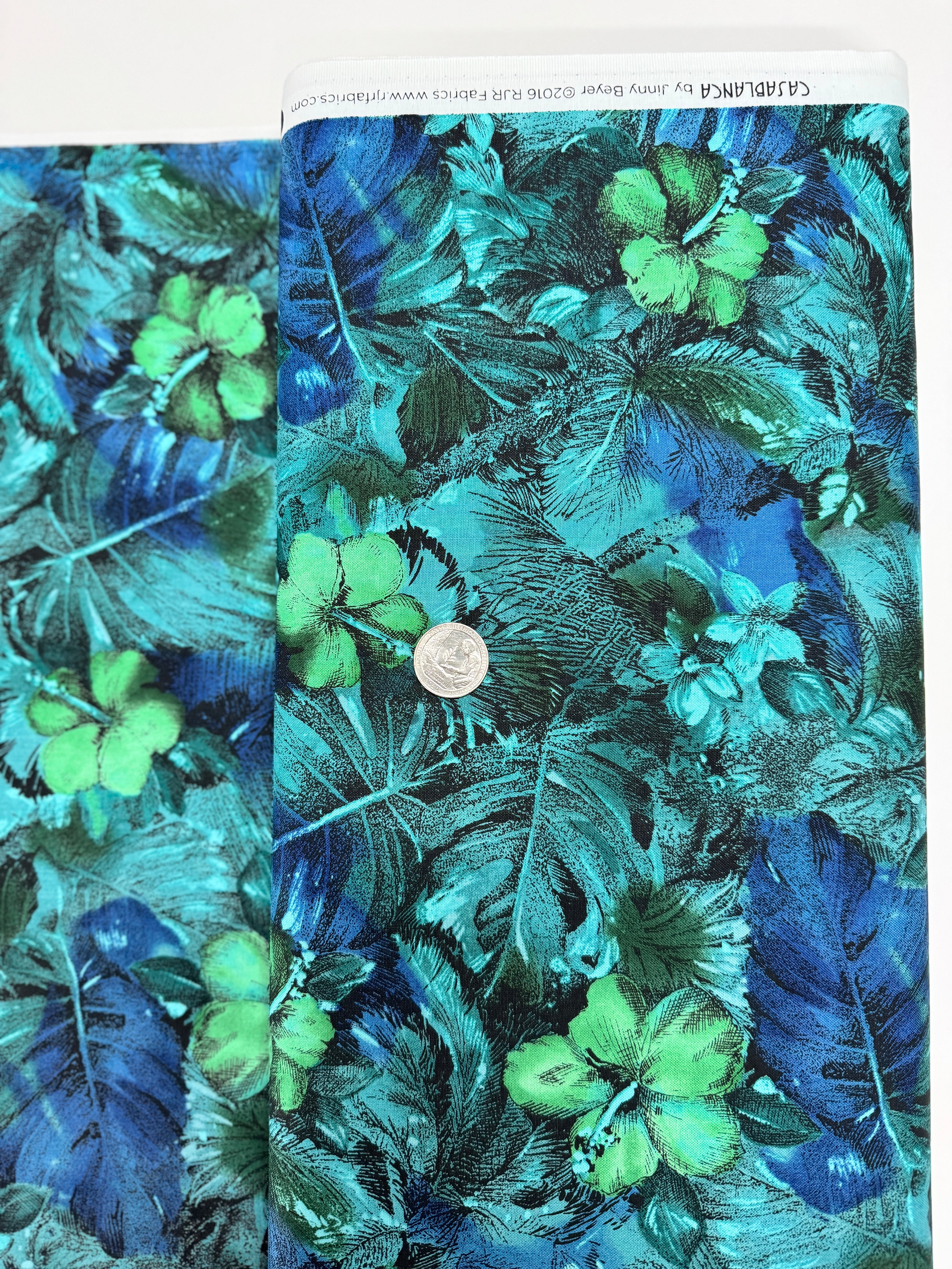 Casablanca Floral Teal quilting cotton by Jinny Beyer for RJR Fabrics in rich teal background with oversized floral motifs
