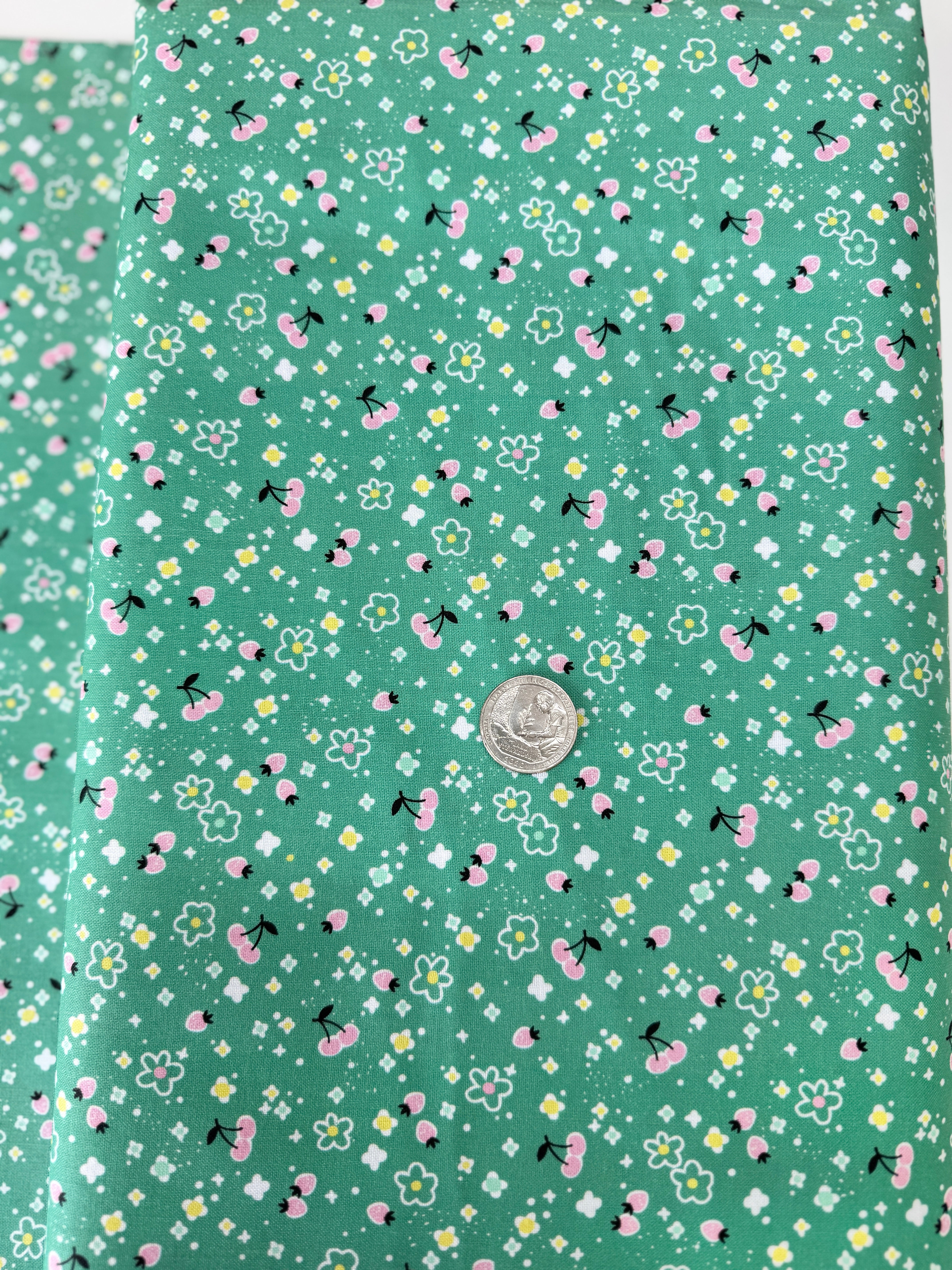 Fruitopia Berrylicious Lime fabric by Stacy Peterson – bright berry motif on lime green cotton from Blend Fabrics