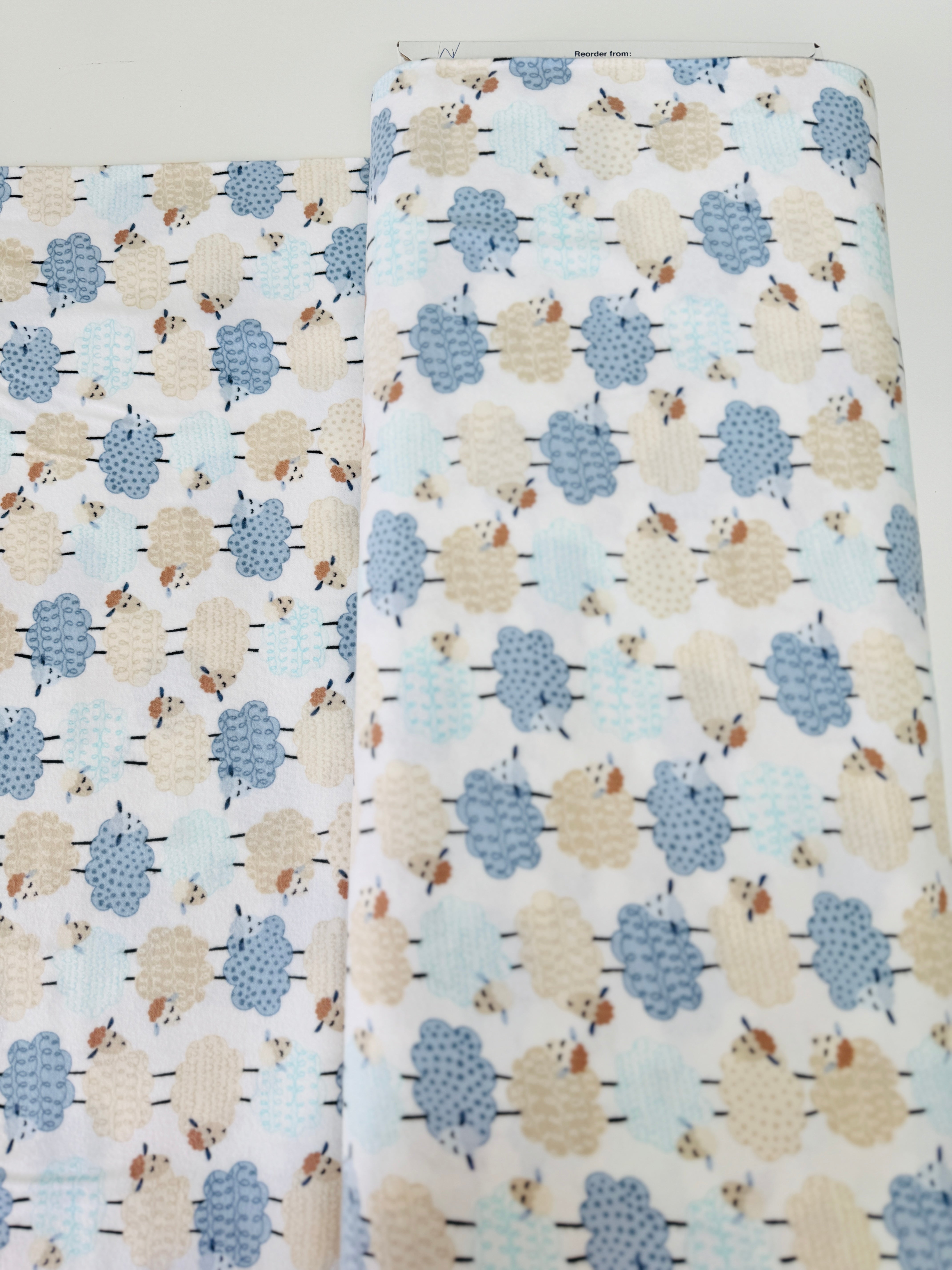 Sweet Dreams Flannel – White fabric with playful stacked sheep design by Kanvas Studio for Benartex, soft brushed cotton flannel.