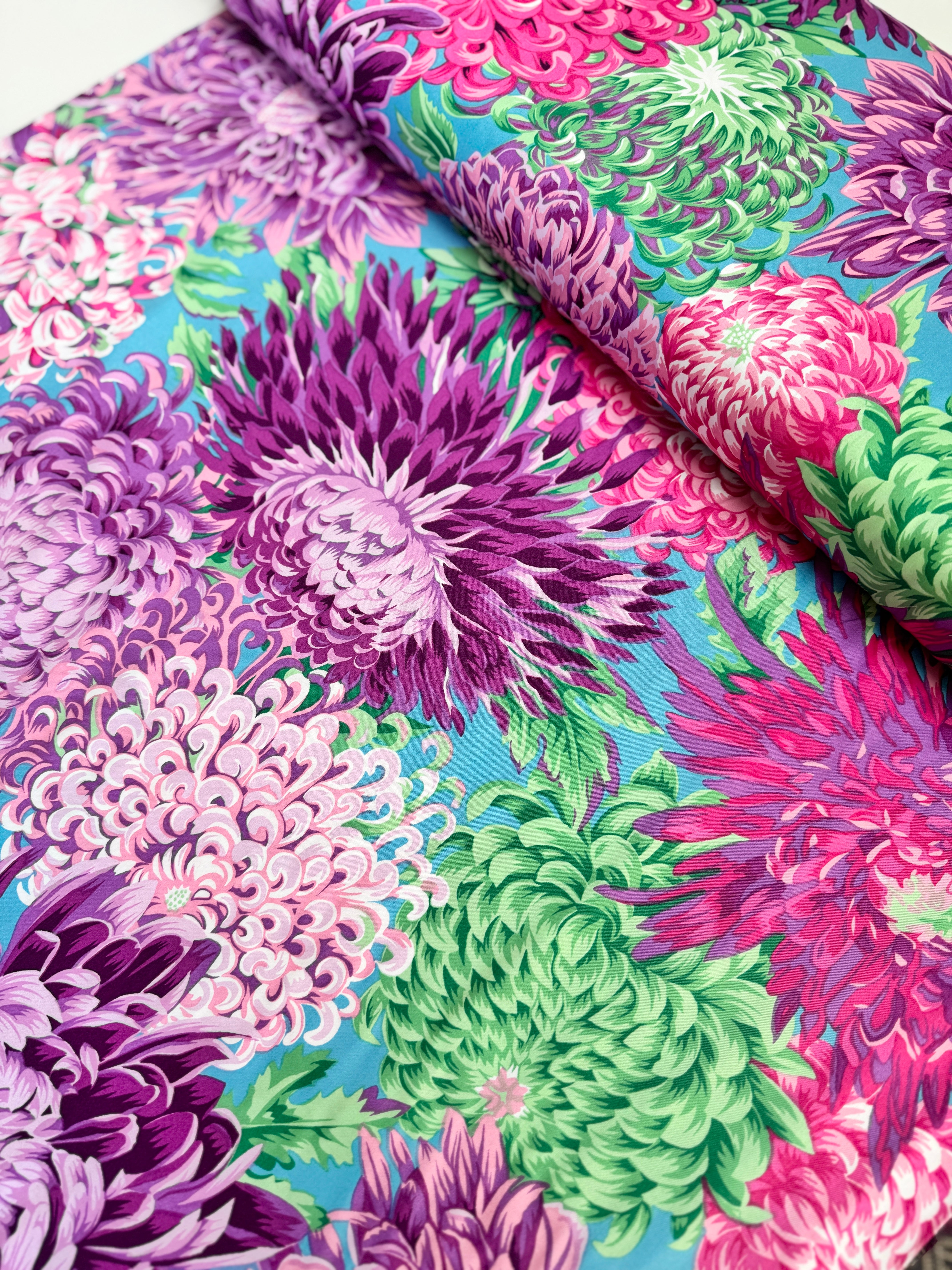 Japanese Chrysanthemum quilt backing fabric in magenta – 108” wide floral by Kaffe Fassett Collective