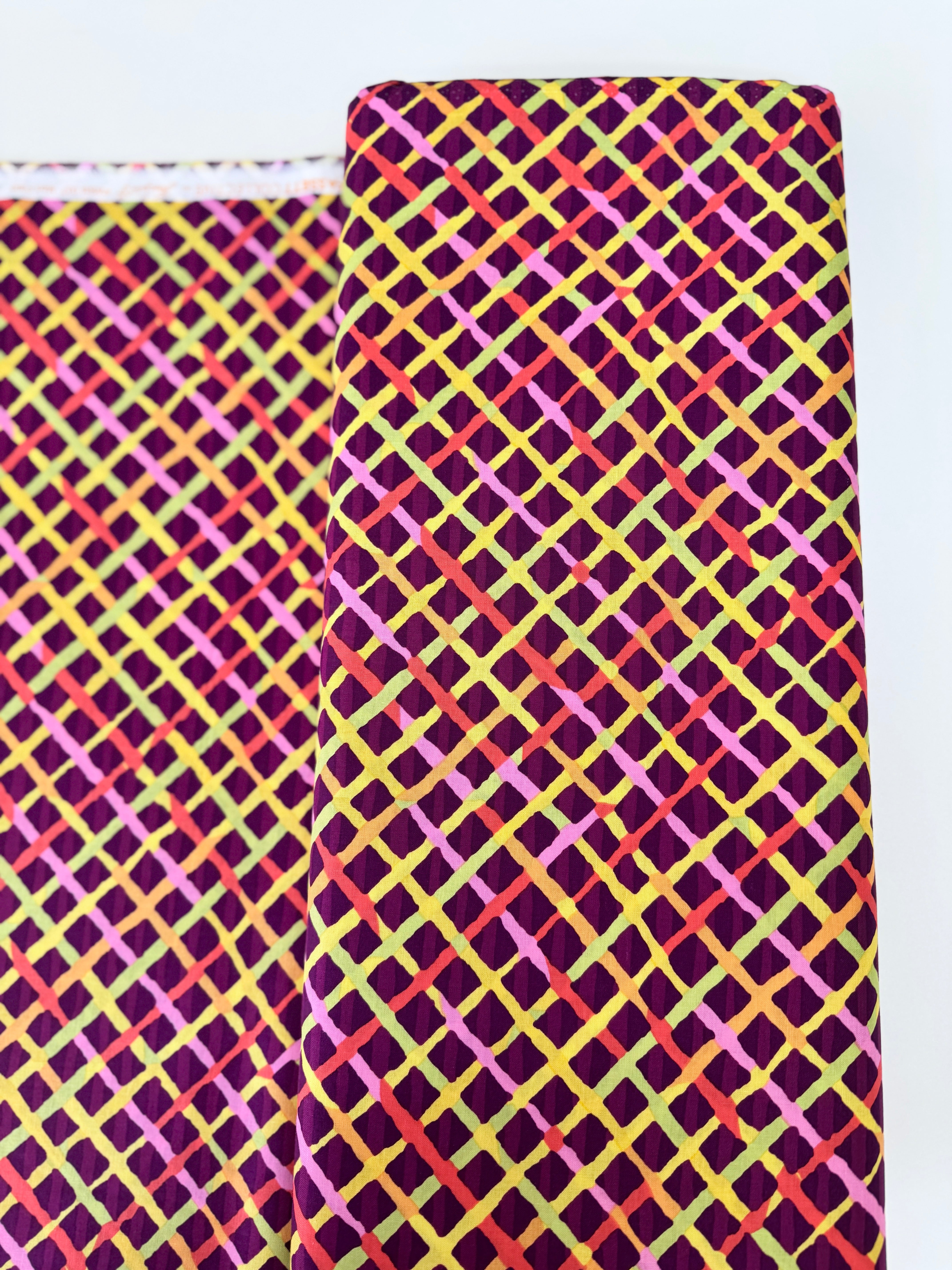 Mad Plaid Maroon fabric by Brandon Mably – Kaffe Fassett Collective Classics, 100% cotton wide quilt fabric