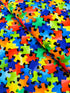 Back To School Puzzle Pieces fabric by Gail Cadden for Timeless Treasures. 100% cotton, 43″ wide fun puzzle-print perfect for kids’ quilts & crafts.
