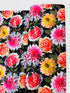 Enchanted Field Dreaming of Dahlias Pink Glow quilting cotton by RJR Studio – vibrant pink and peach dahlias on black background, 43–44″ wide