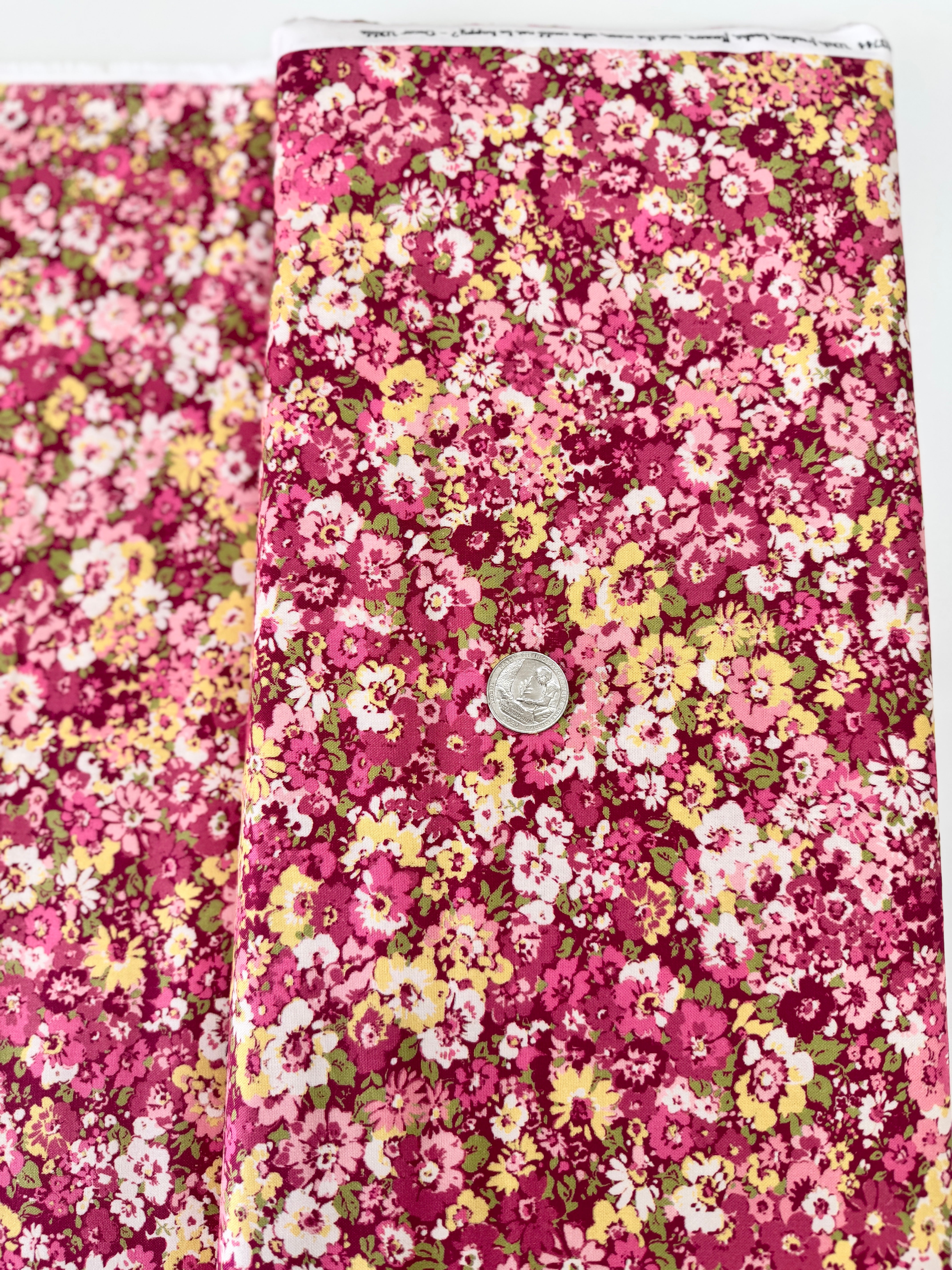 Chelsea Garden Floral Mulberry quilting cotton by Moda – vibrant jewel-tone florals on mulberry background, 43″ wide