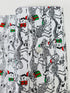 White cotton fabric with skeleton dinosaur T‑Rex prints wearing Santa hats and holding presents