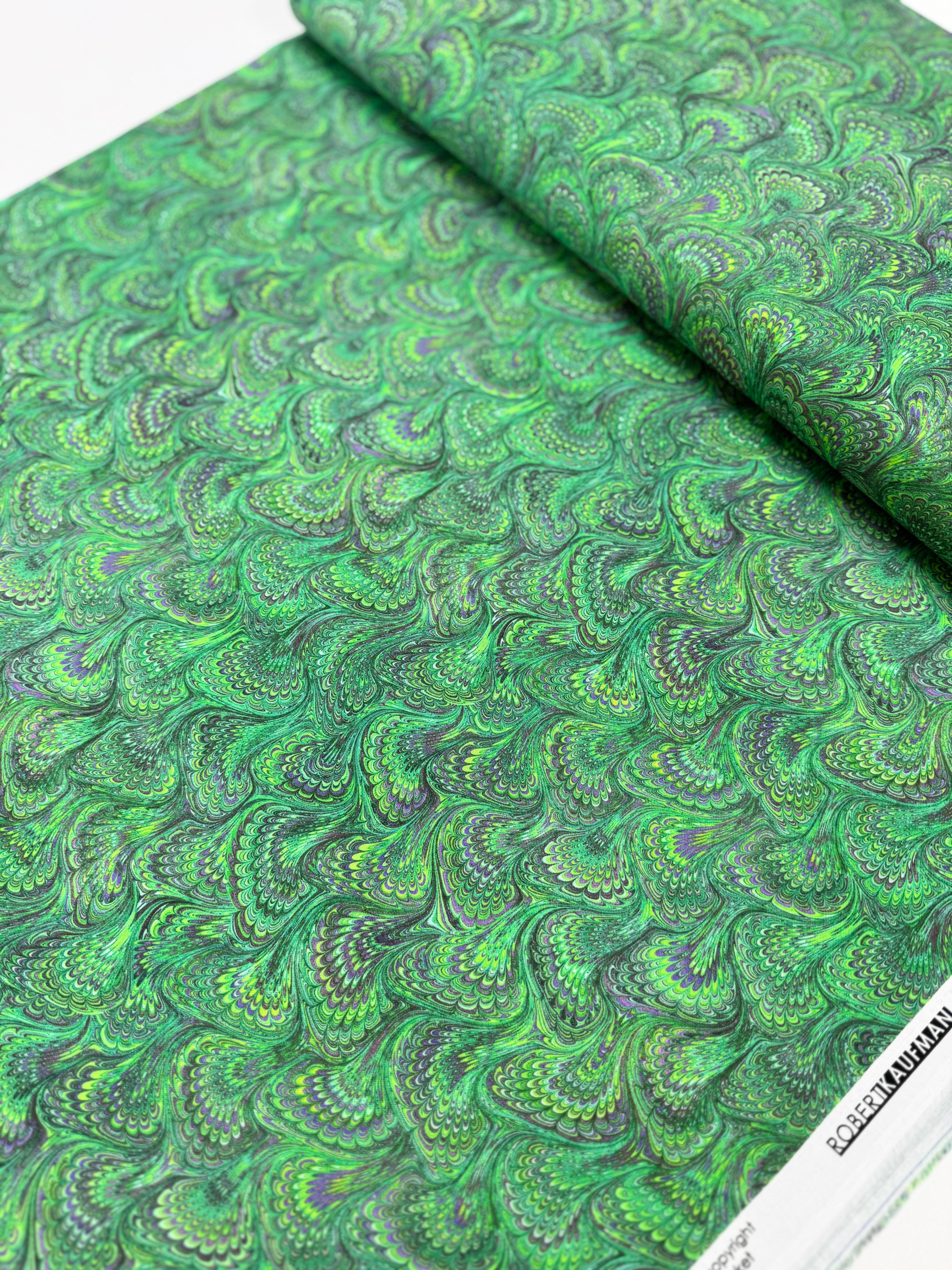 Emerald green marbled swirl print cotton quilting fabric by Aimee Stewart for Robert Kaufman