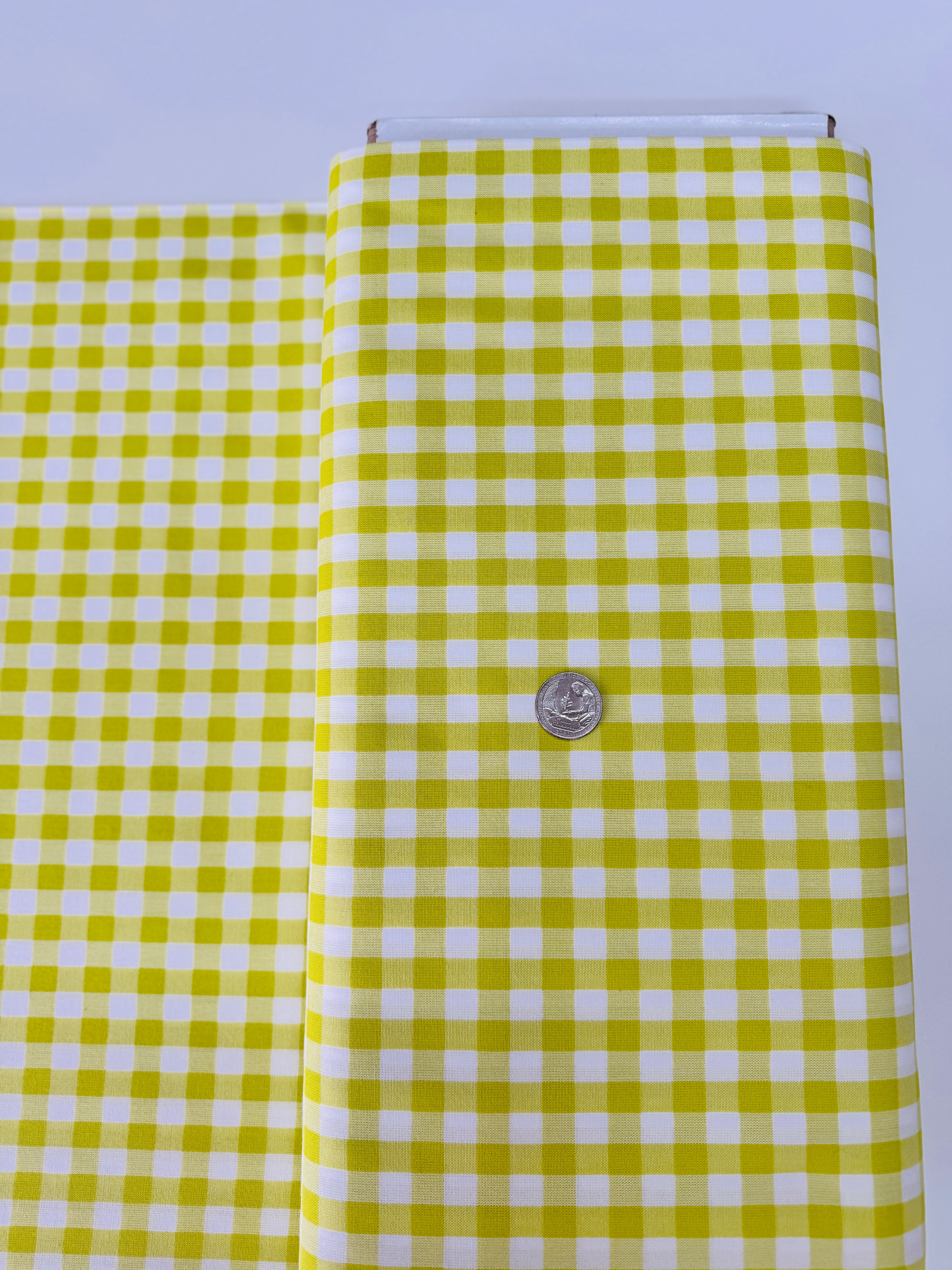 Acid Lime 1/2 inch gingham yarn-dyed cotton by Elizabeth Hartman for Robert Kaufman – vibrant lime and white check, 43″ wide