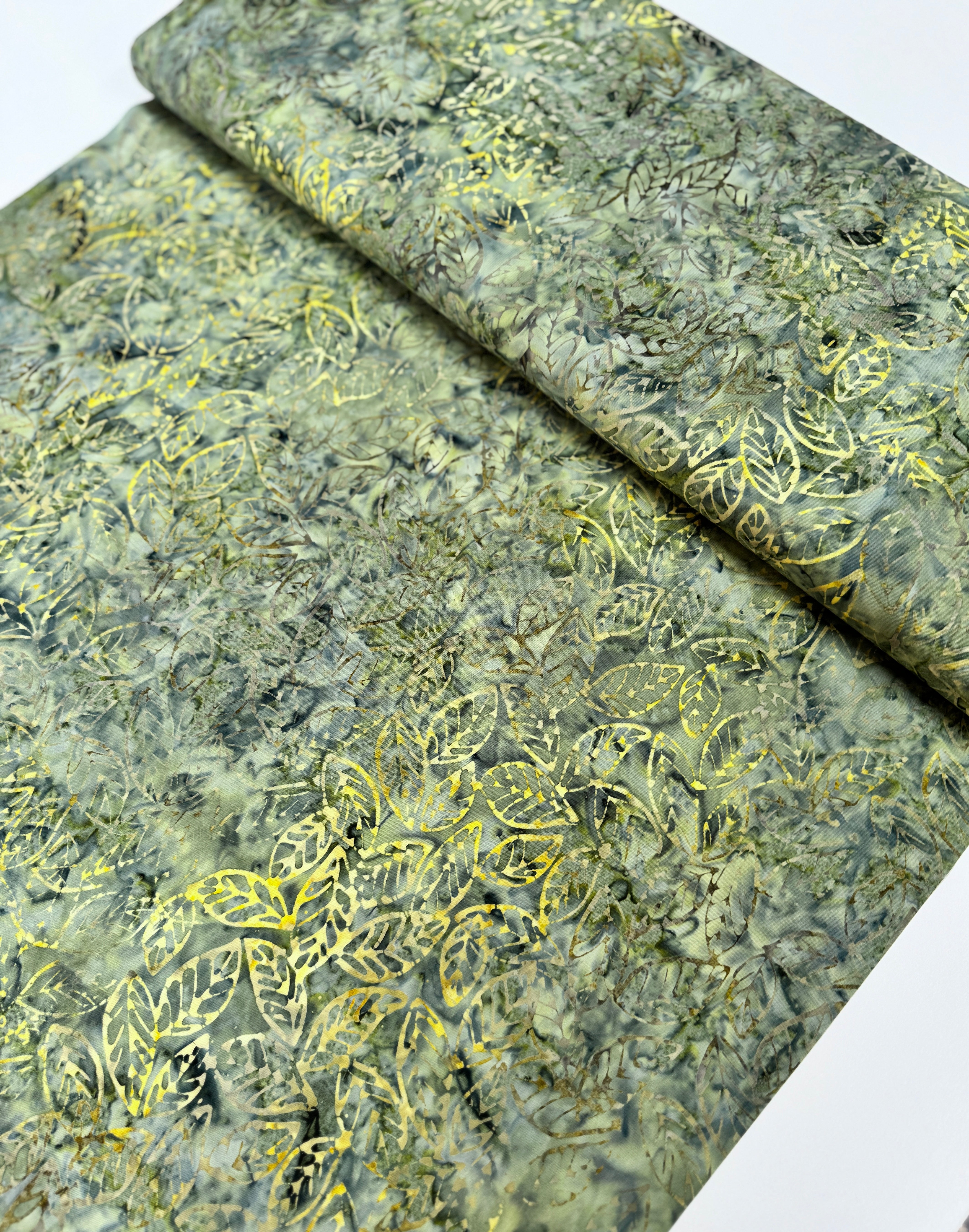 Tonga Stormy Sea - Leaves Fern Green Batik Yardage