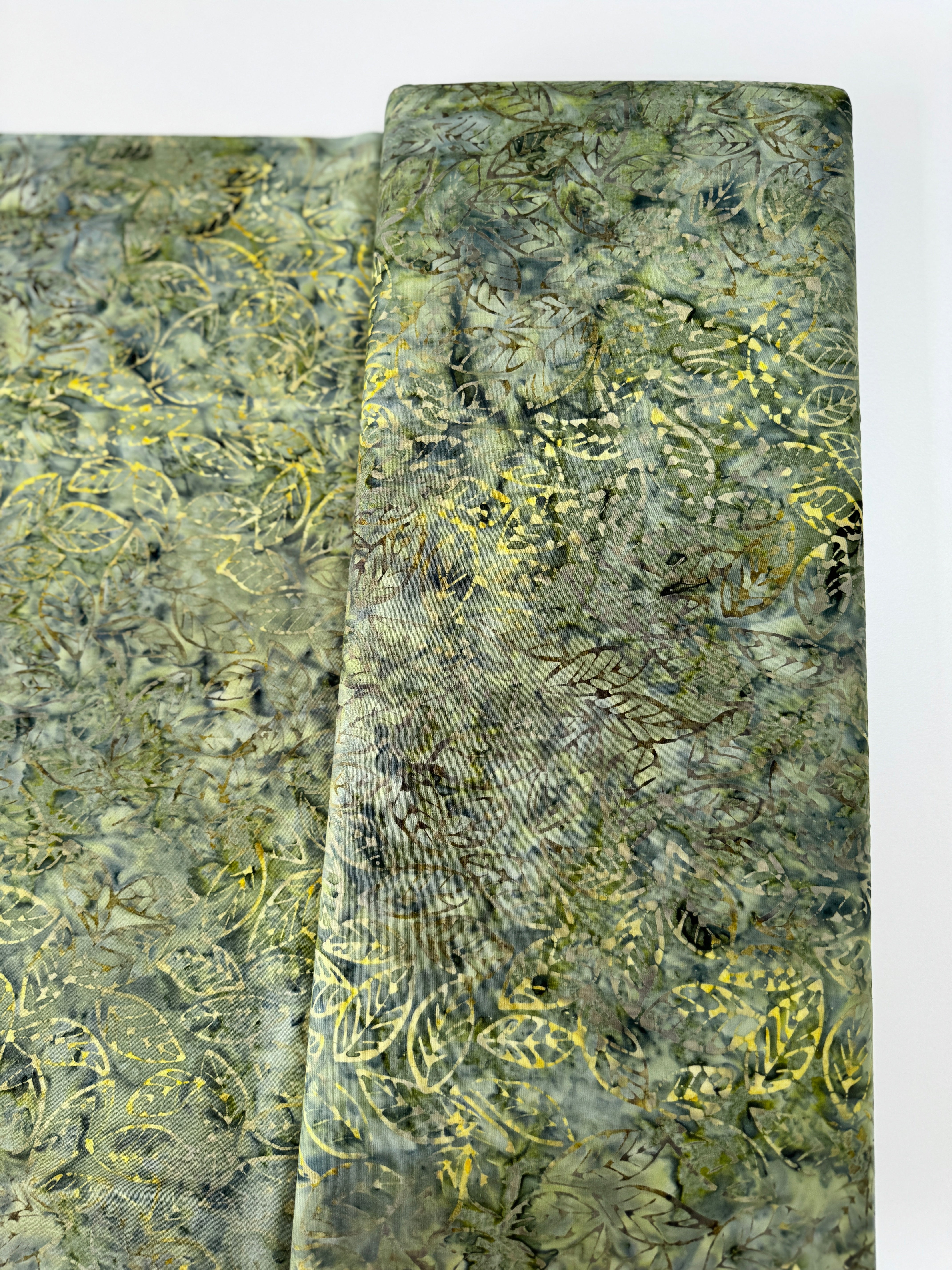 Tonga Stormy Sea - Leaves Fern Green Batik Yardage