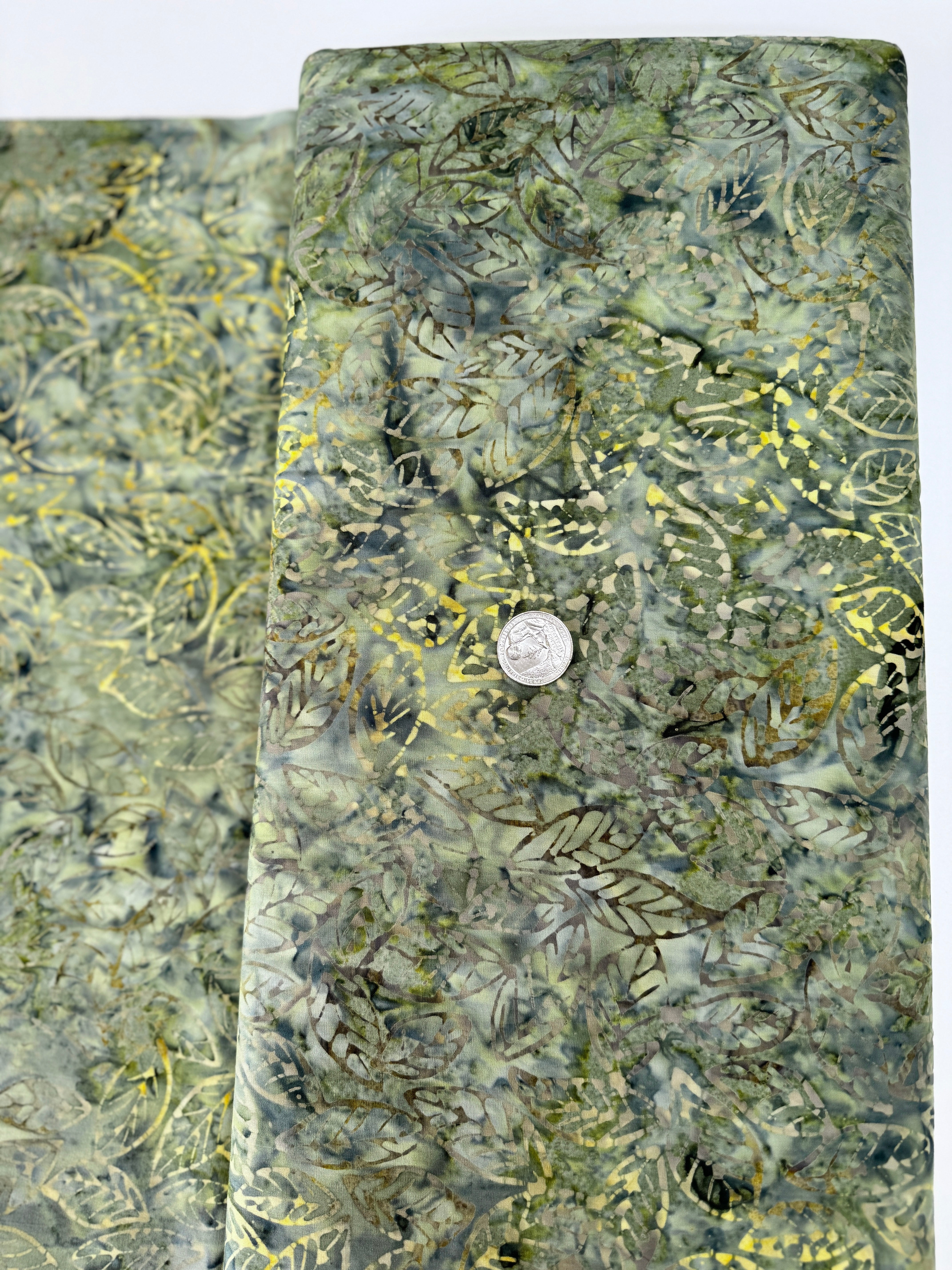 Tonga Stormy Sea - Leaves Fern Green Batik Yardage