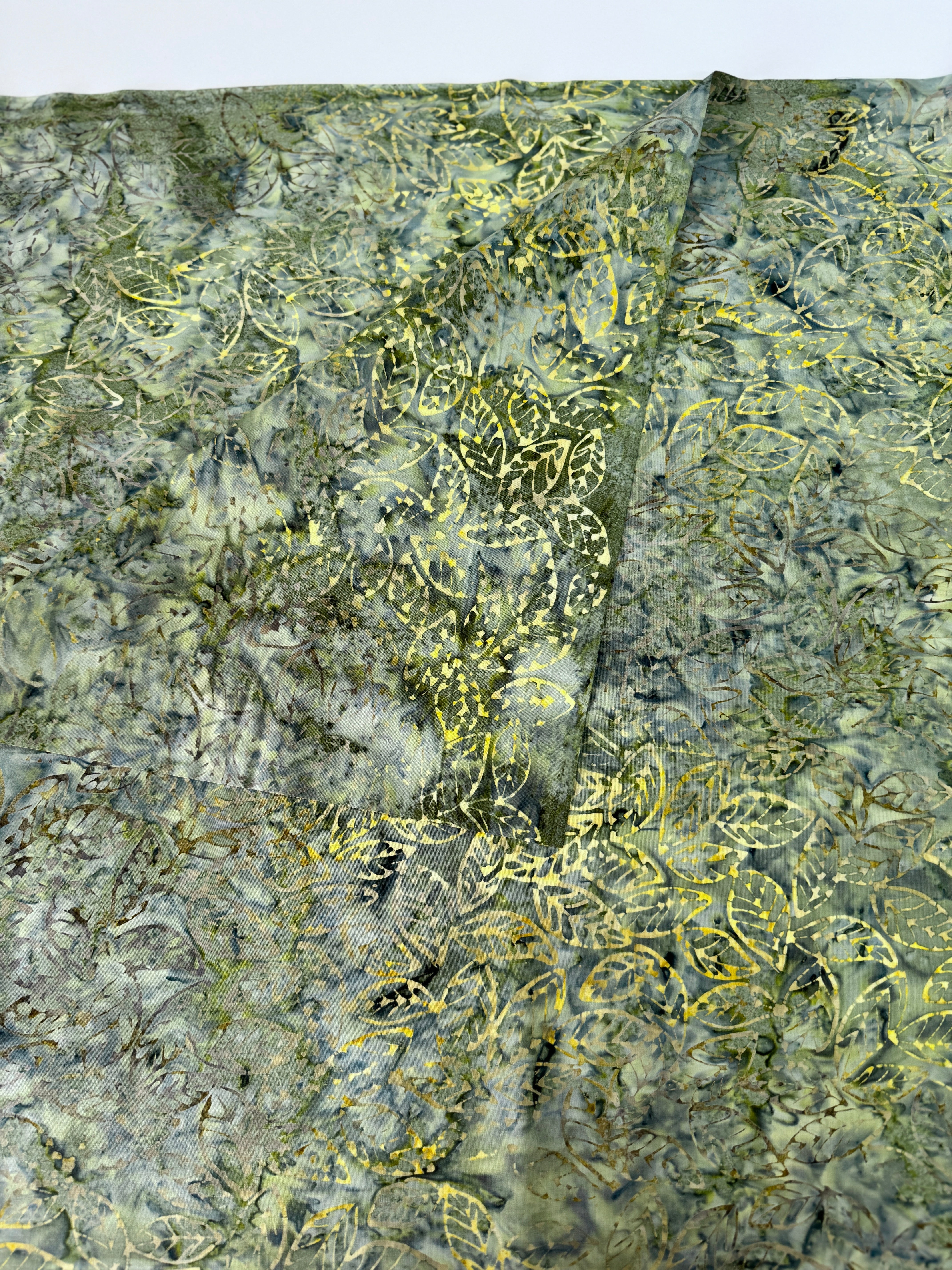 Tonga Stormy Sea - Leaves Fern Green Batik Yardage