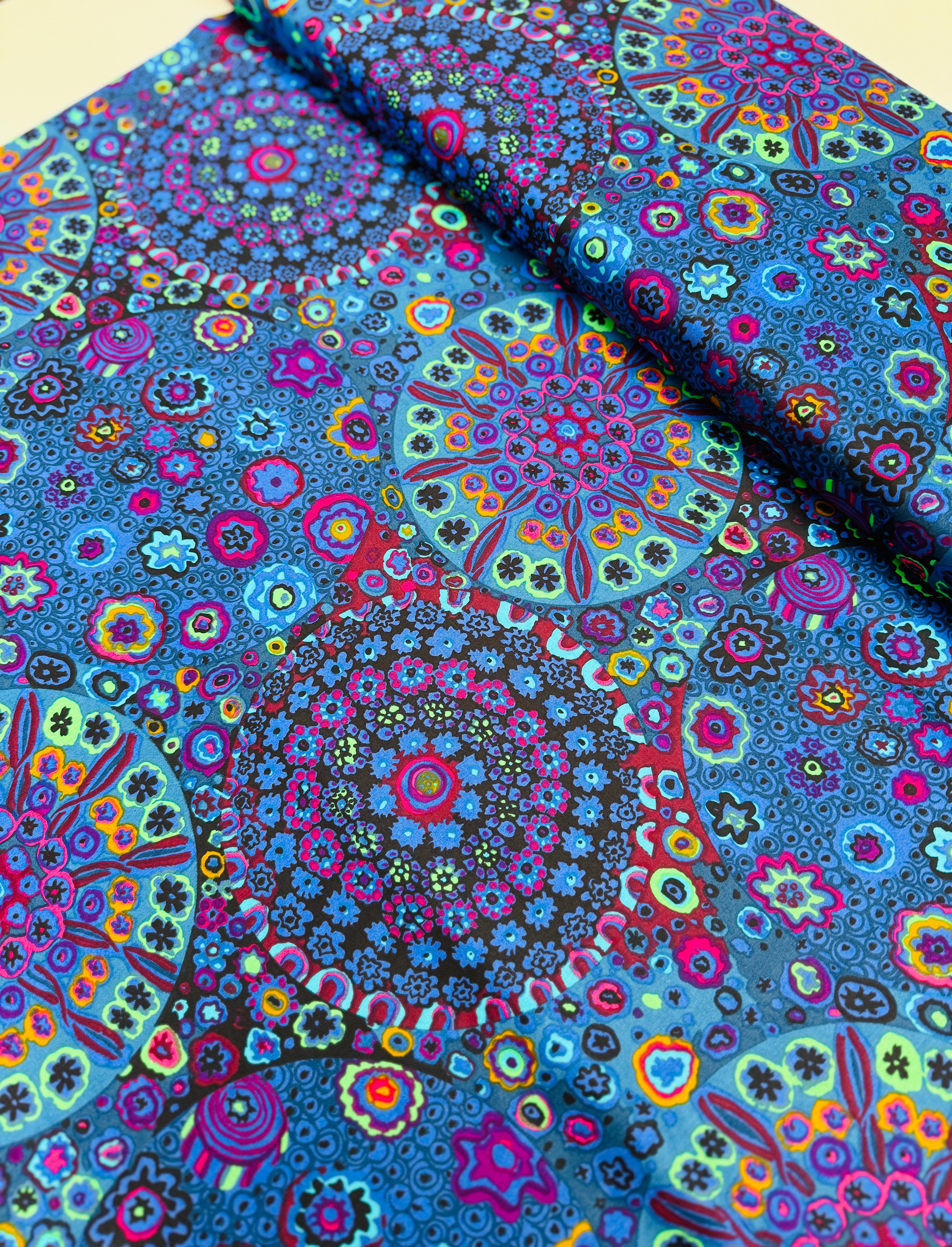 Kaffe Fassett Millefiore Blue wide quilt backing fabric – 108" cotton floral