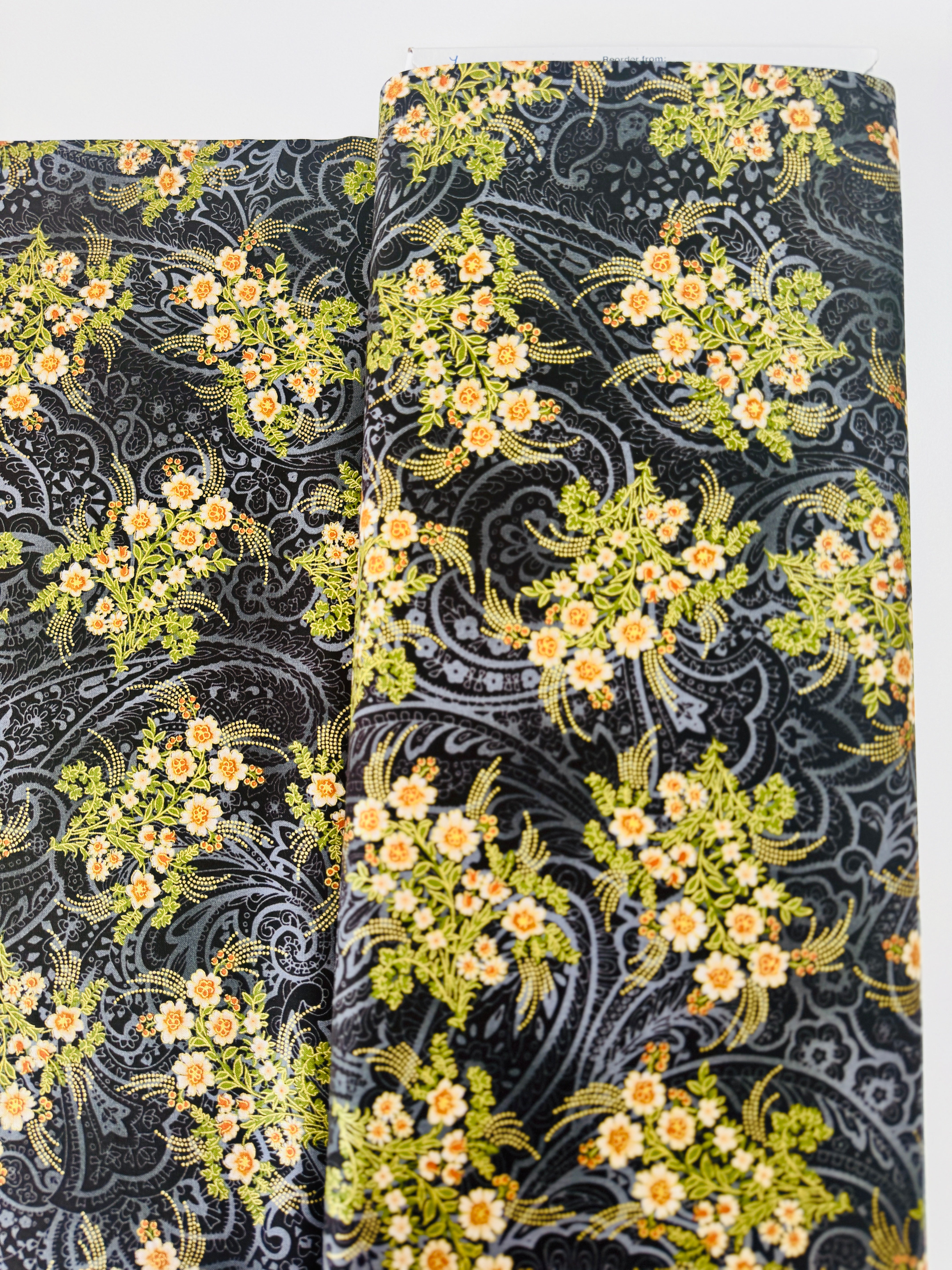 Radiance – Radiant Bouquets Black Metallic Fabric with Metallic Floral Design by Kanvas Studio for Benartex