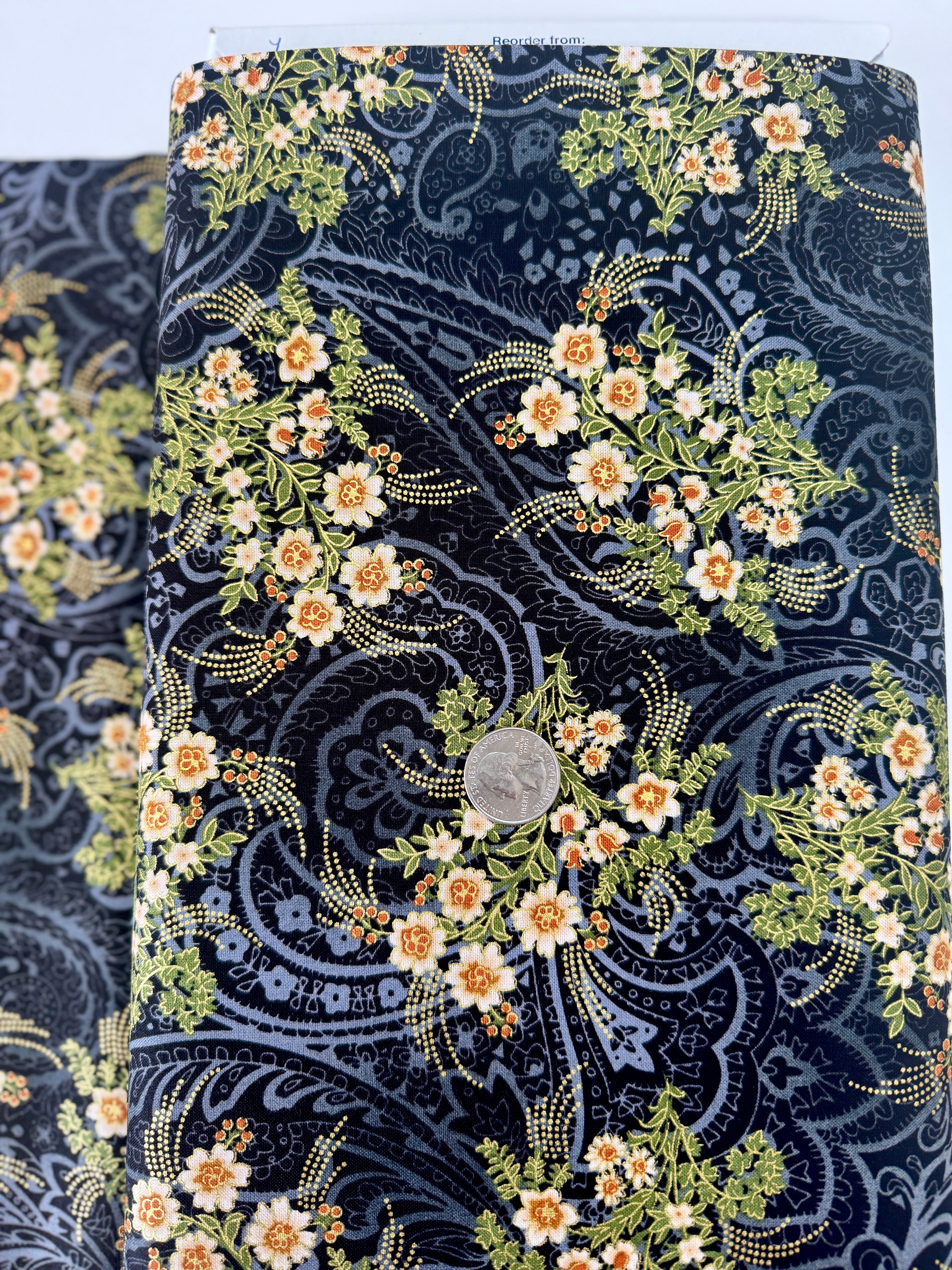 Radiance – Radiant Bouquets Black Metallic Fabric with Metallic Floral Design by Kanvas Studio for Benartex