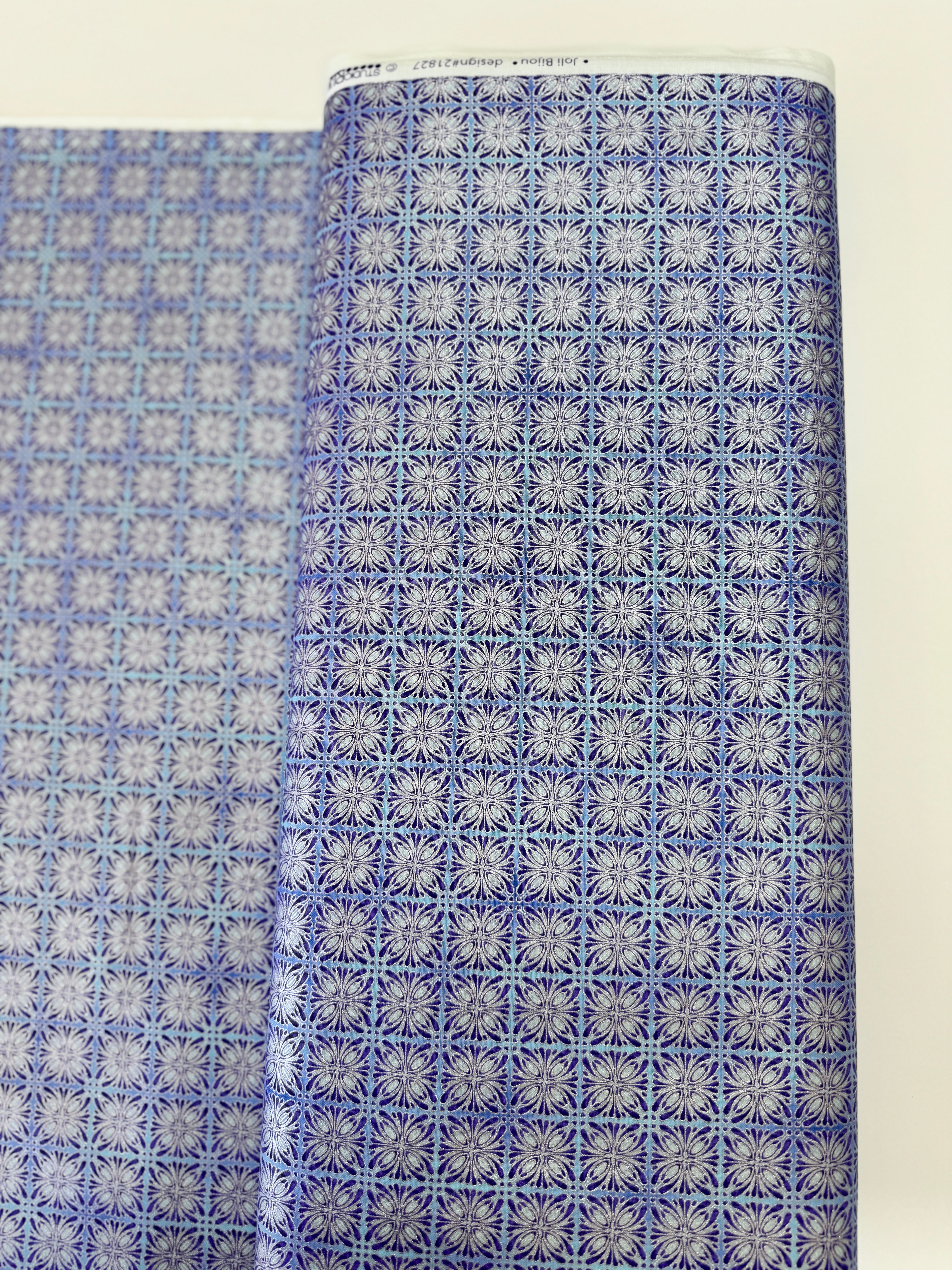 Joli Bijou Tile Blue Jay Silver Metallic Fabric – Robert Kaufman Metallic Cotton