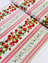 Berry Sweet Sweet Berry 11 Inch Stripe Fabric by Timeless Treasures – digitally printed red strawberries and stripe repeat on white cotton background