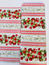 Berry Sweet Sweet Berry 11 Inch Stripe Fabric by Timeless Treasures – digitally printed red strawberries and stripe repeat on white cotton background