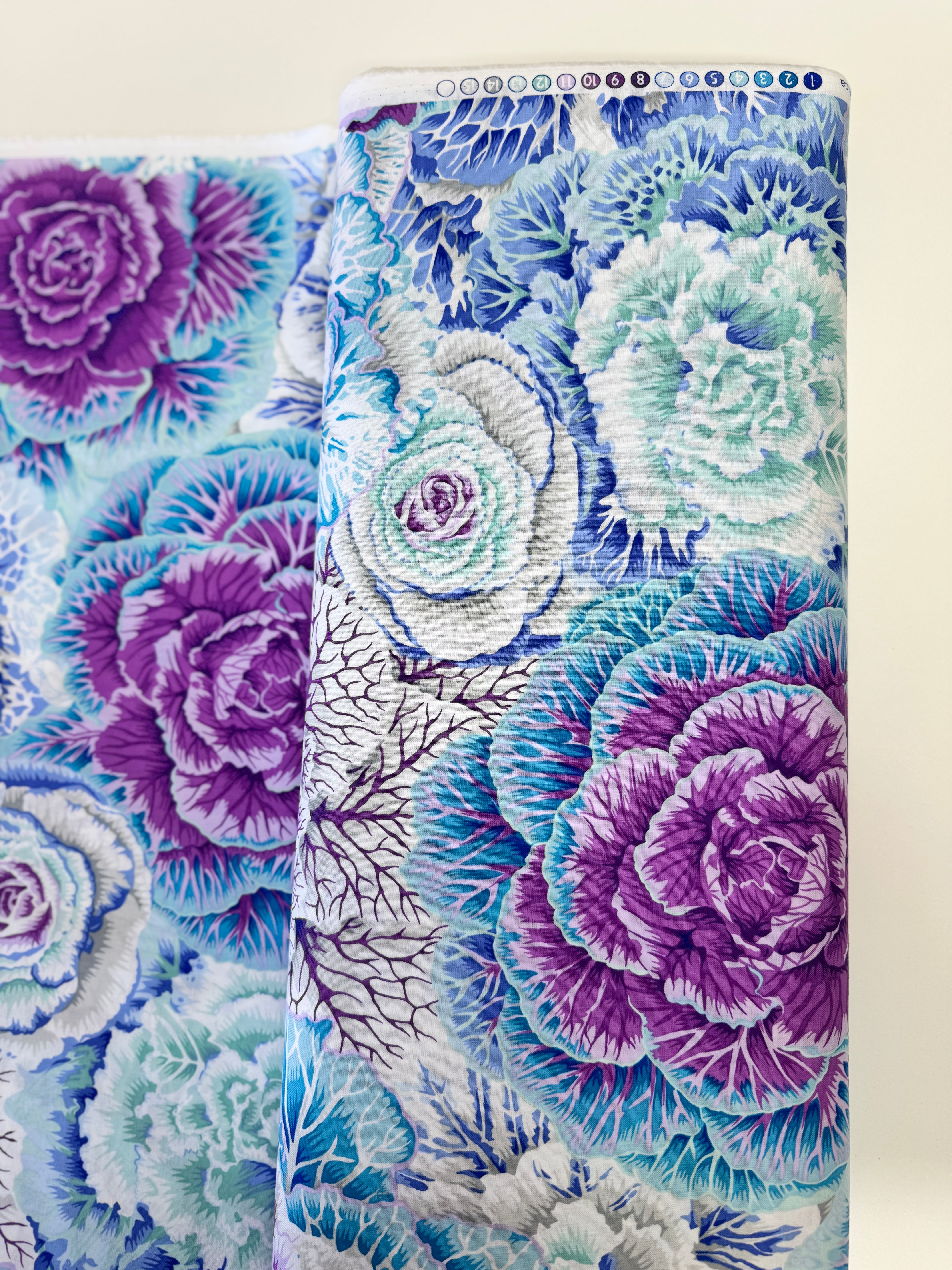 Brassica Sky floral cotton fabric by Philip Jacobs for Free Spirit – Kaffe Fassett Collective blue flower print