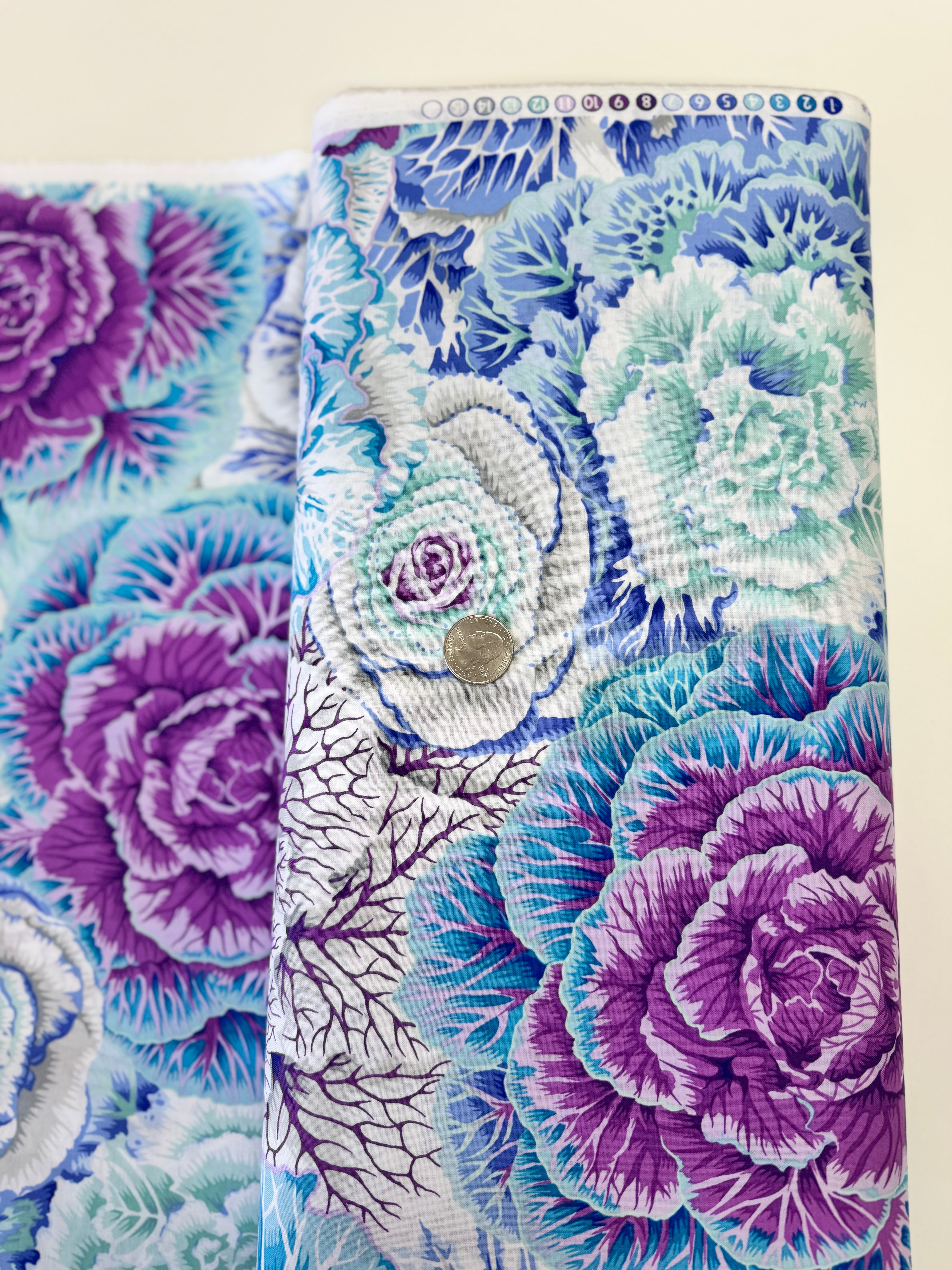 Brassica Sky floral cotton fabric by Philip Jacobs for Free Spirit – Kaffe Fassett Collective blue flower print