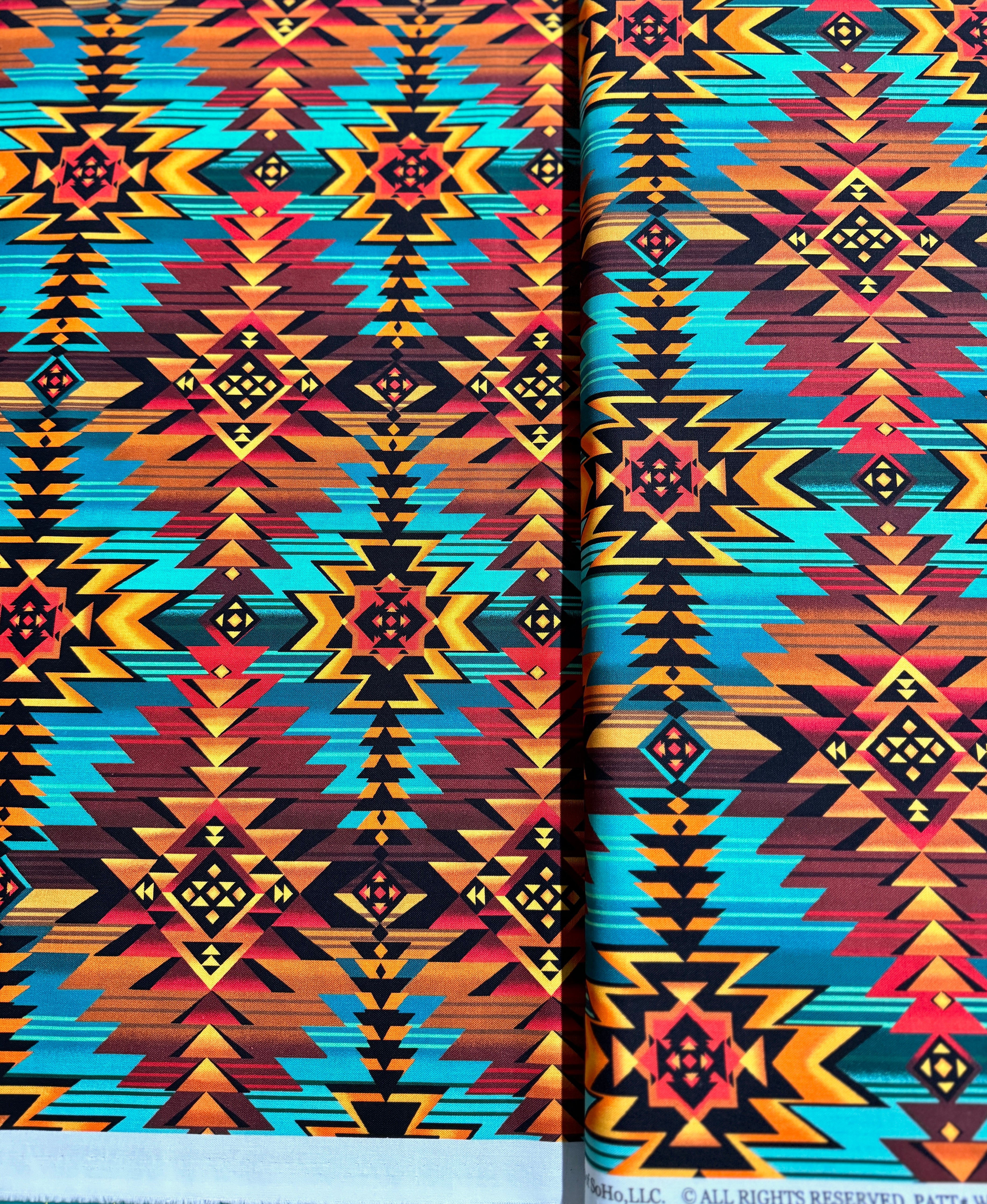 Southwest Blanket Print Teal Yardage