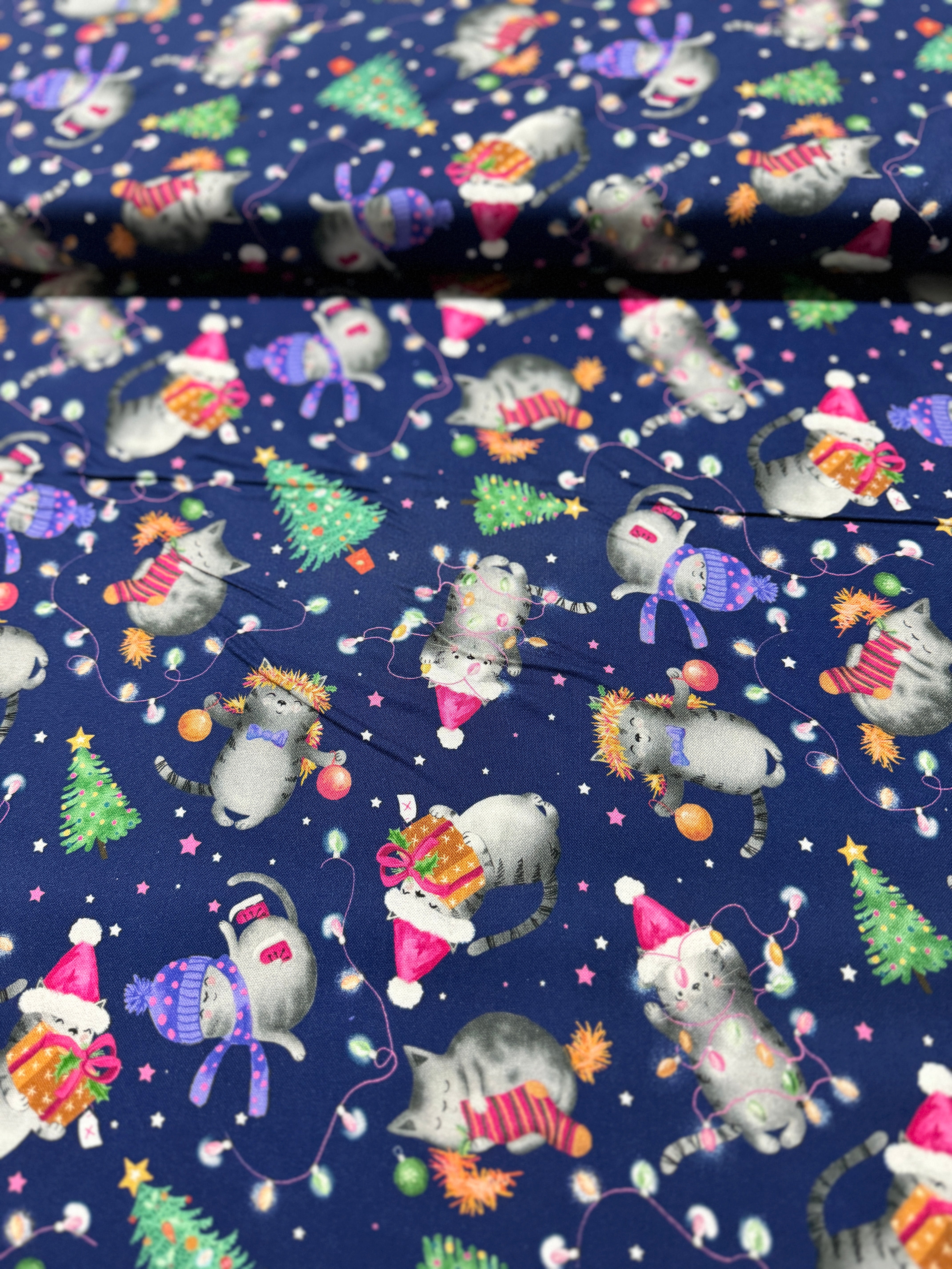 Holiday Cats Navy Yardage