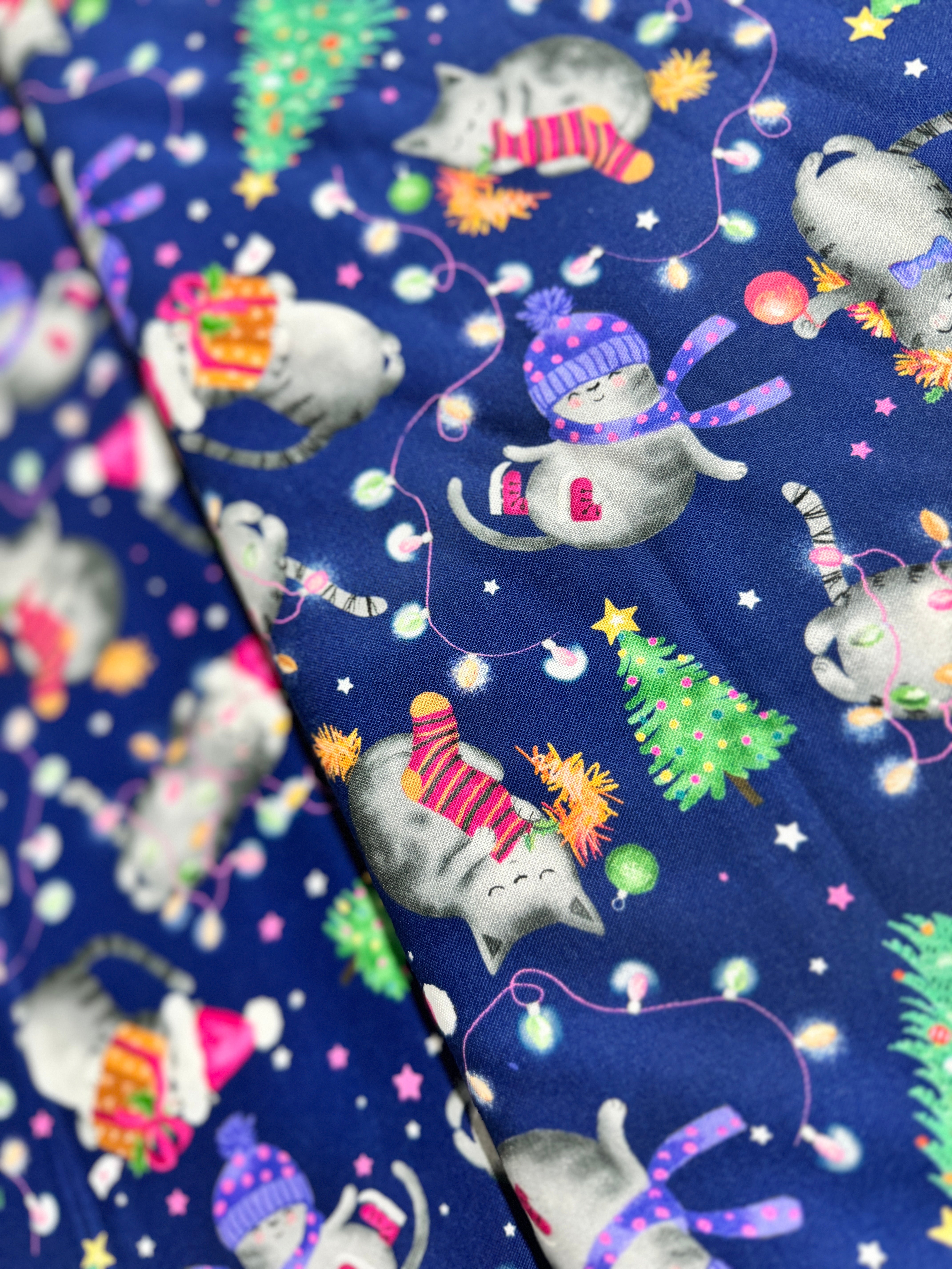 Holiday Cats Navy Yardage