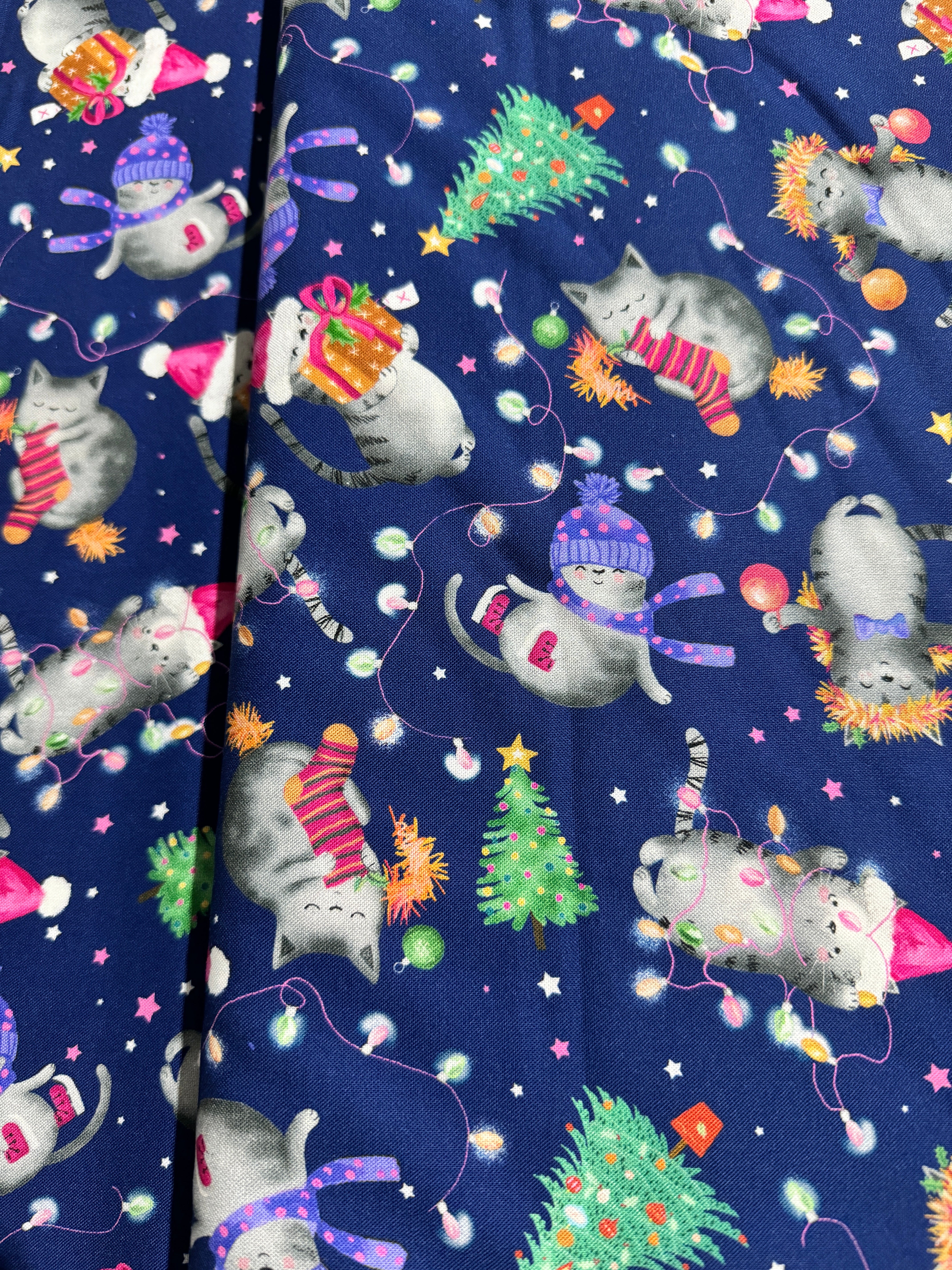 Holiday Cats Navy Yardage