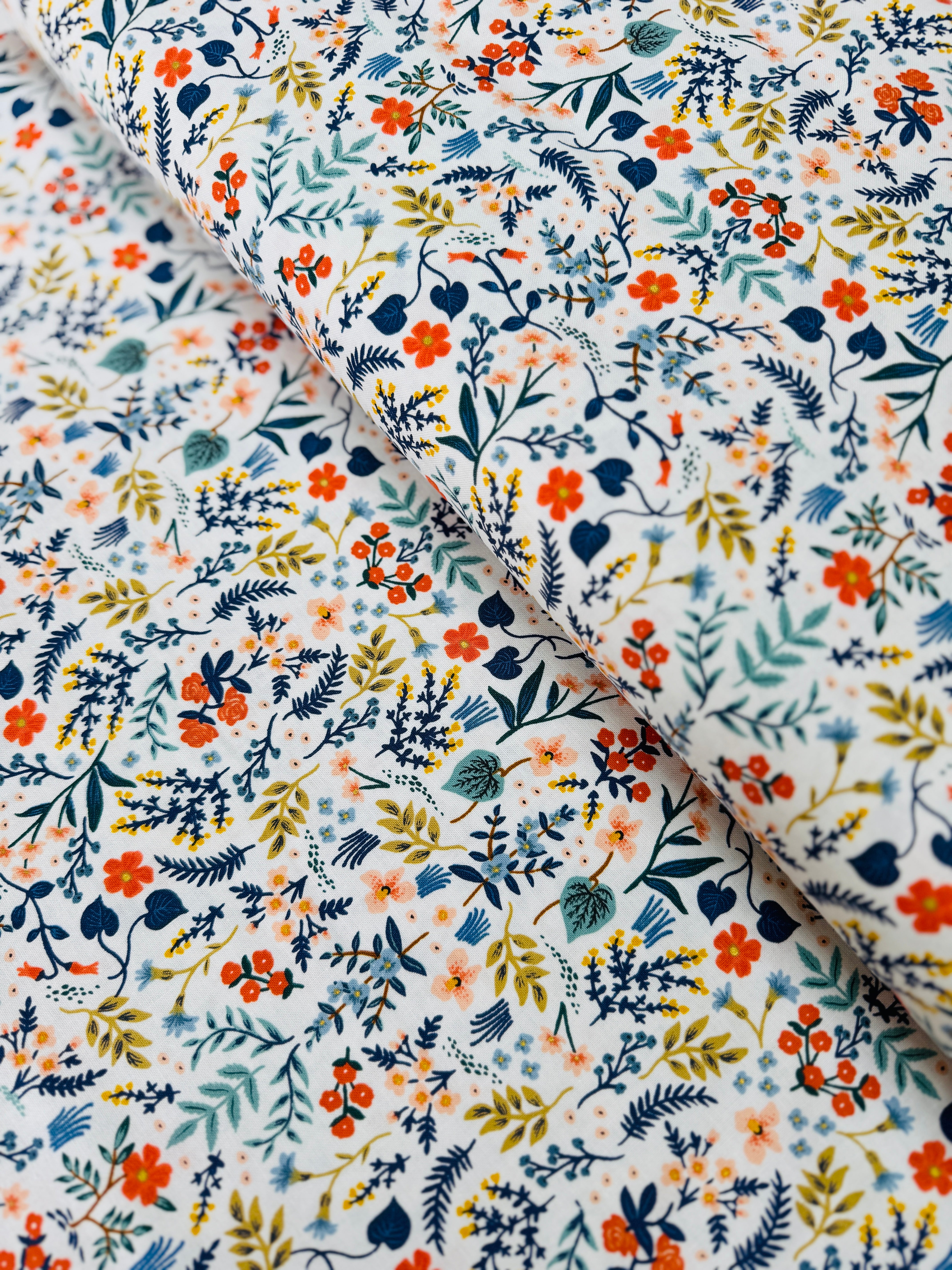 Wildwood White Metallic Fabric by Rifle Paper Co. for Cotton + Steel – gold botanical design on white cotton