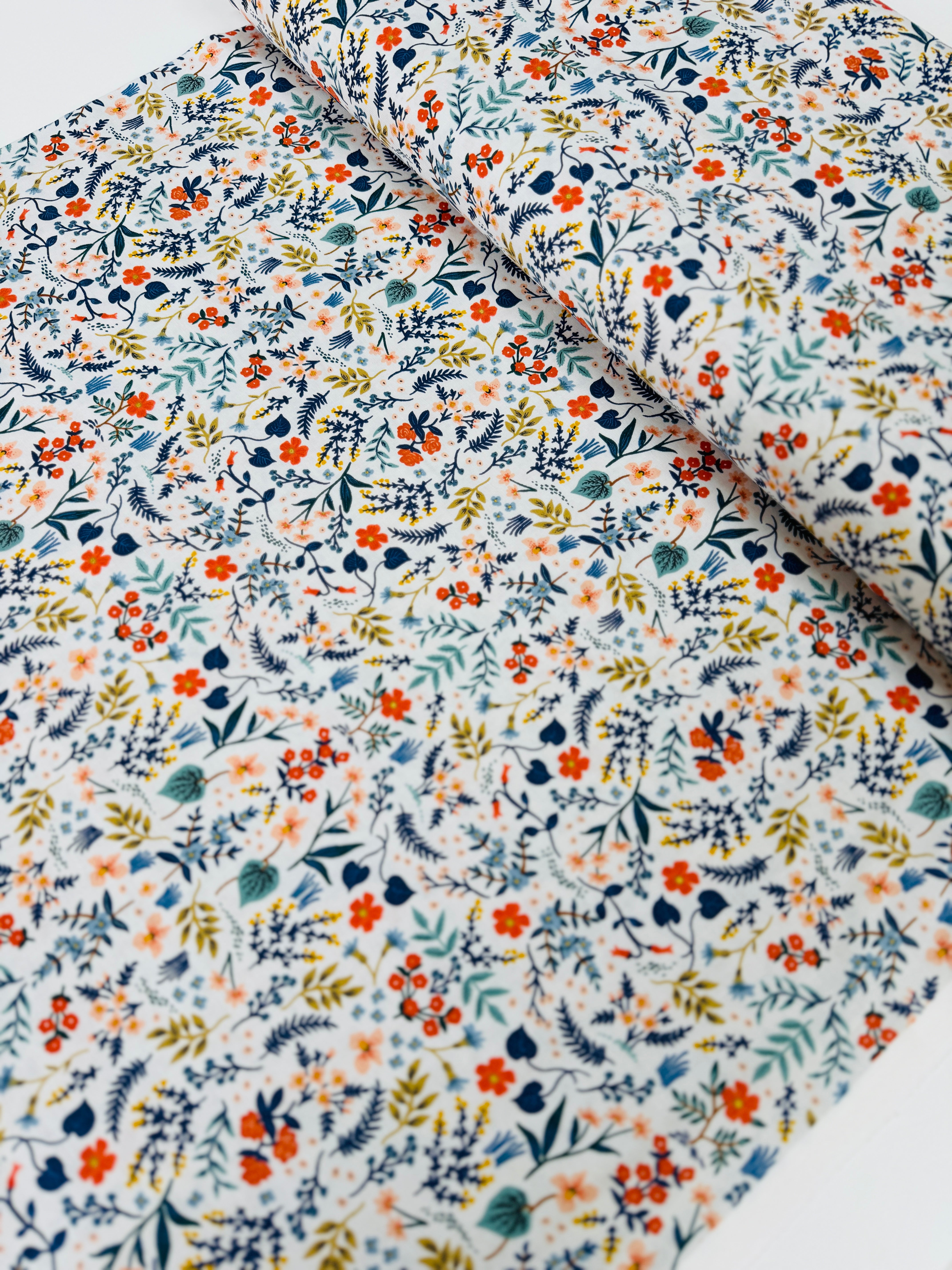 Wildwood White Metallic Fabric by Rifle Paper Co. for Cotton + Steel – gold botanical design on white cotton