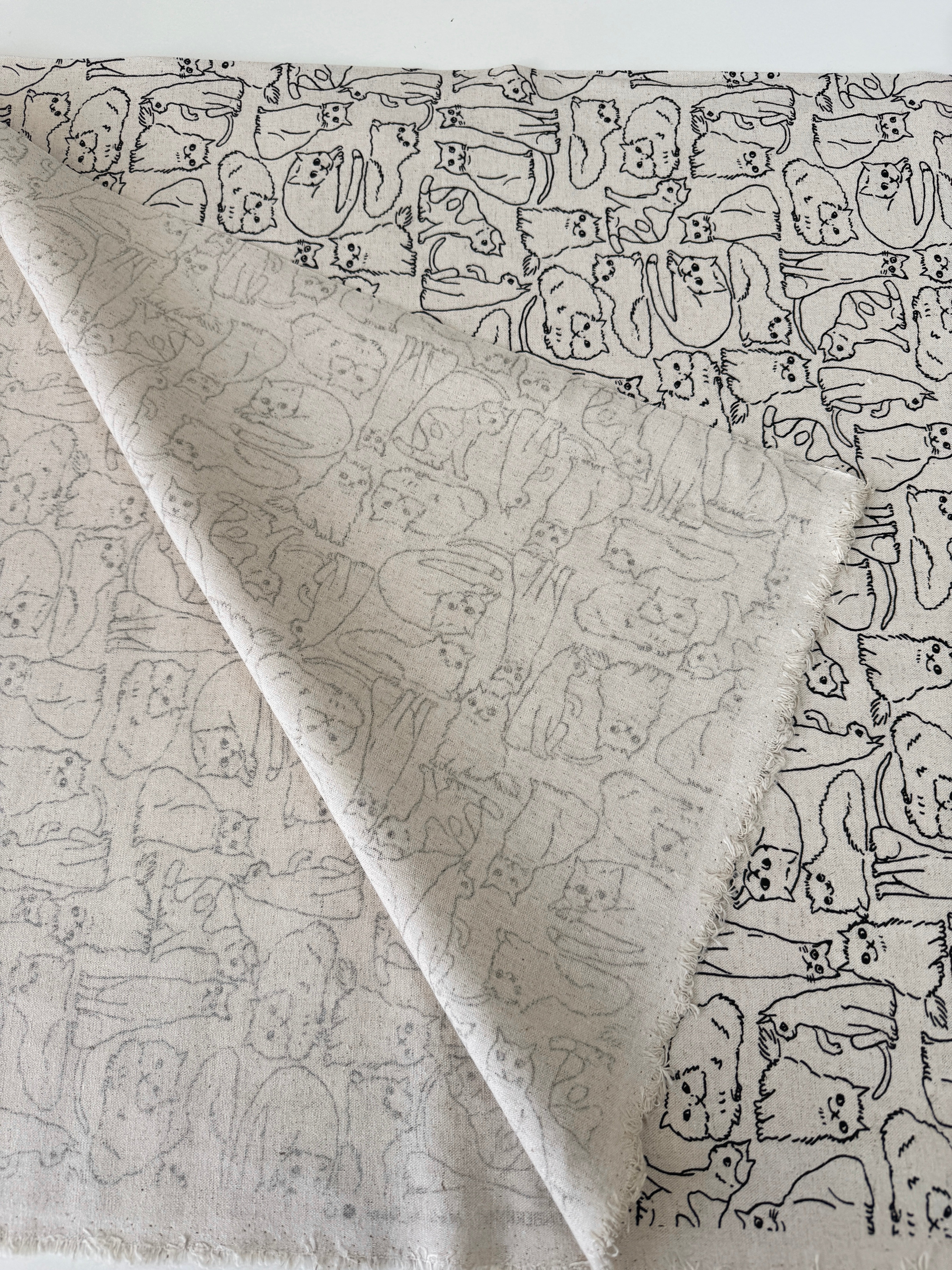 Cotton Flax Cats on Natural Fabric by Robert Kaufman – neutral background with black cat print