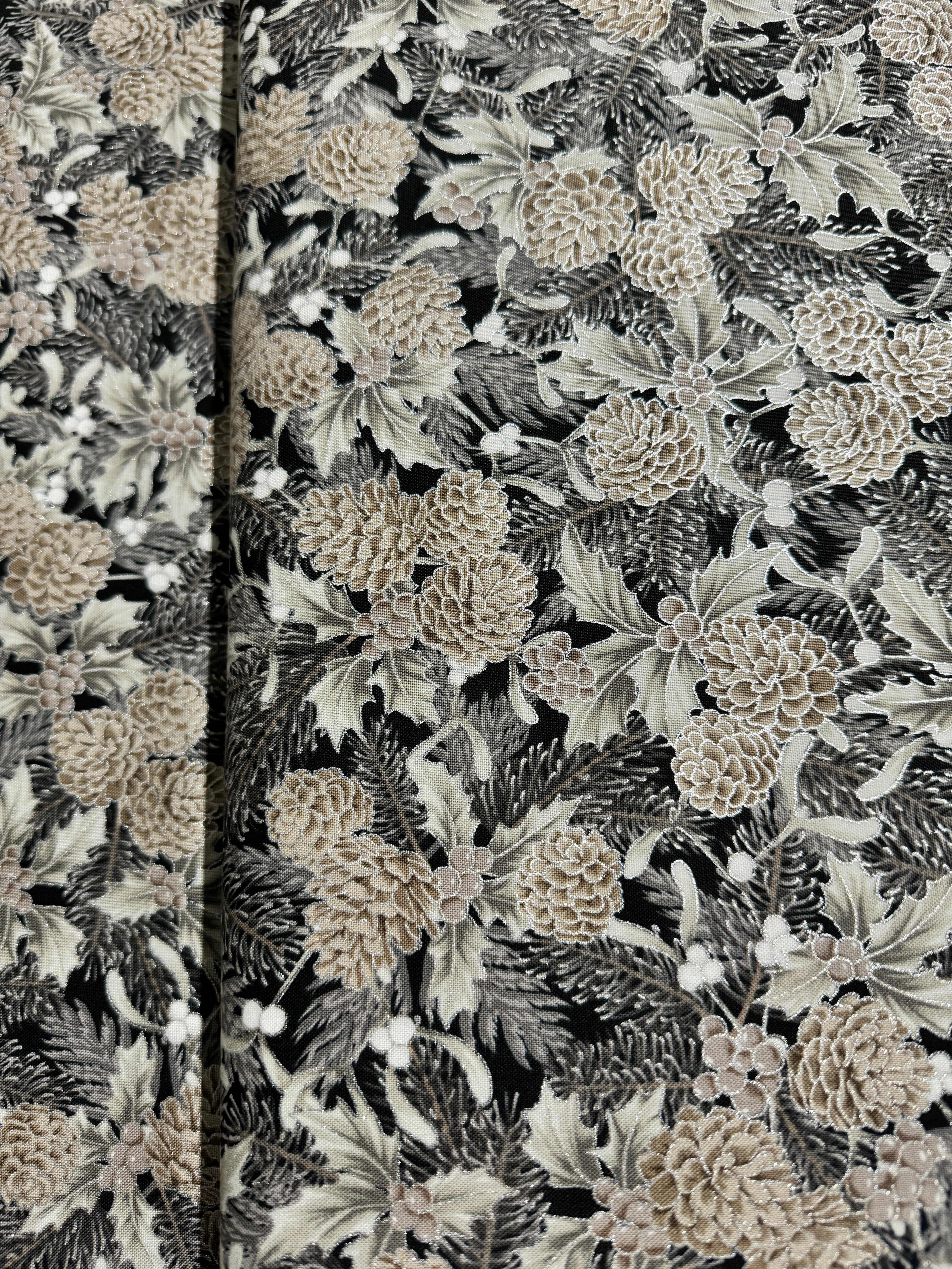 Fat Quarter - Holiday Flourish - Festive Finery - Pinecones Shadow Silver