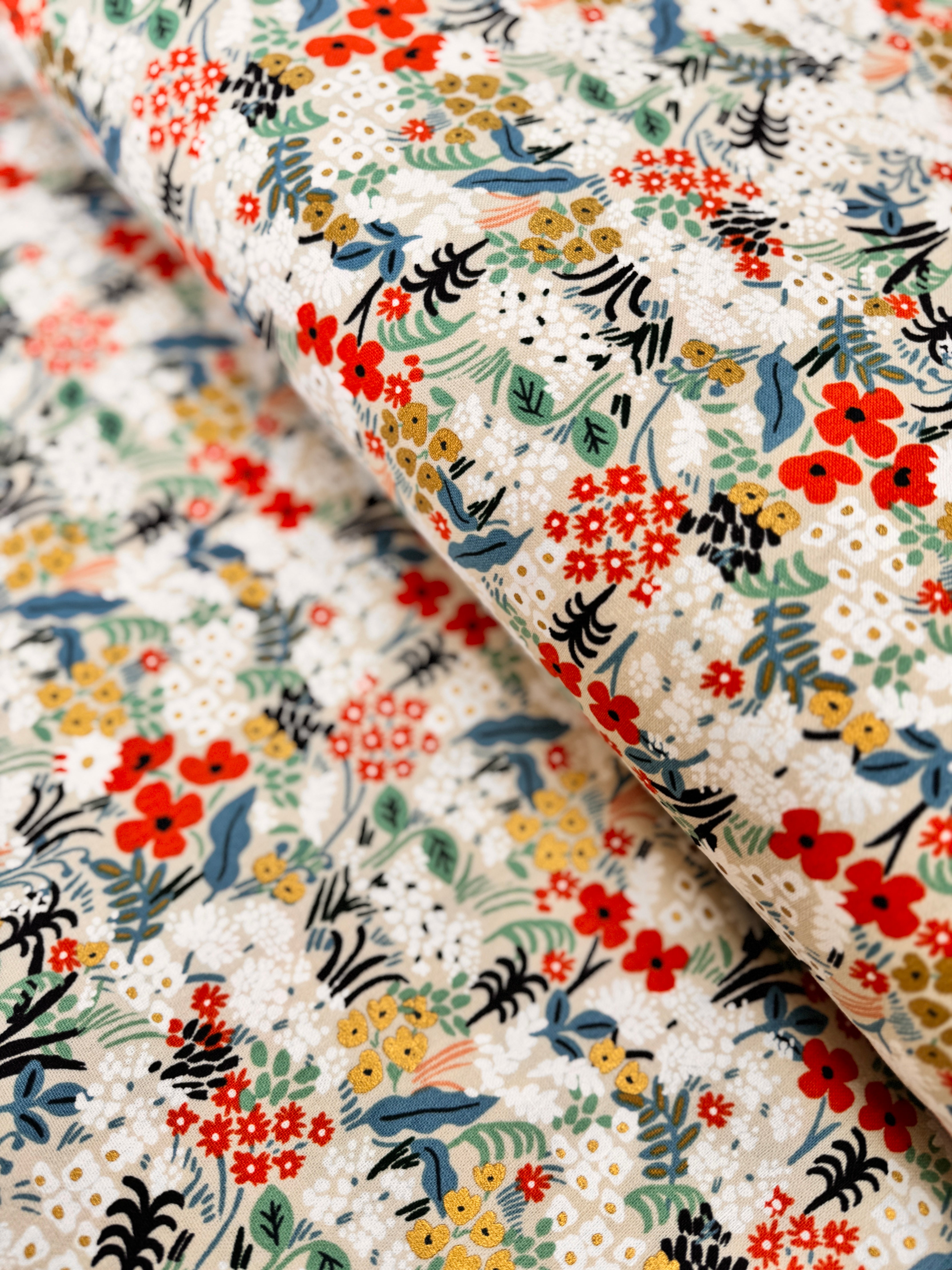 Meadow - Flax Multi Unbleached Canvas Metallic Yardage