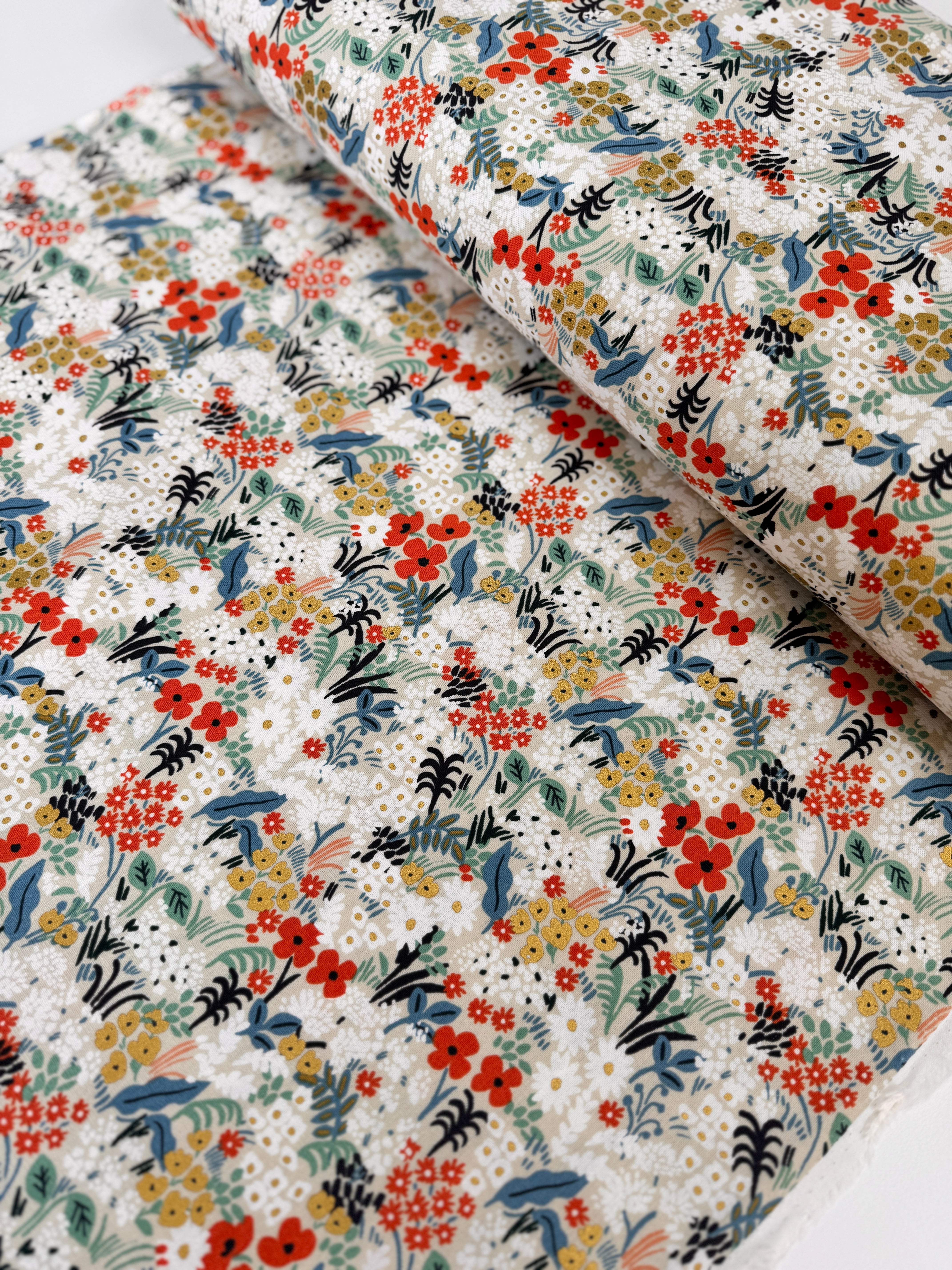 Meadow - Flax Multi Unbleached Canvas Metallic Yardage