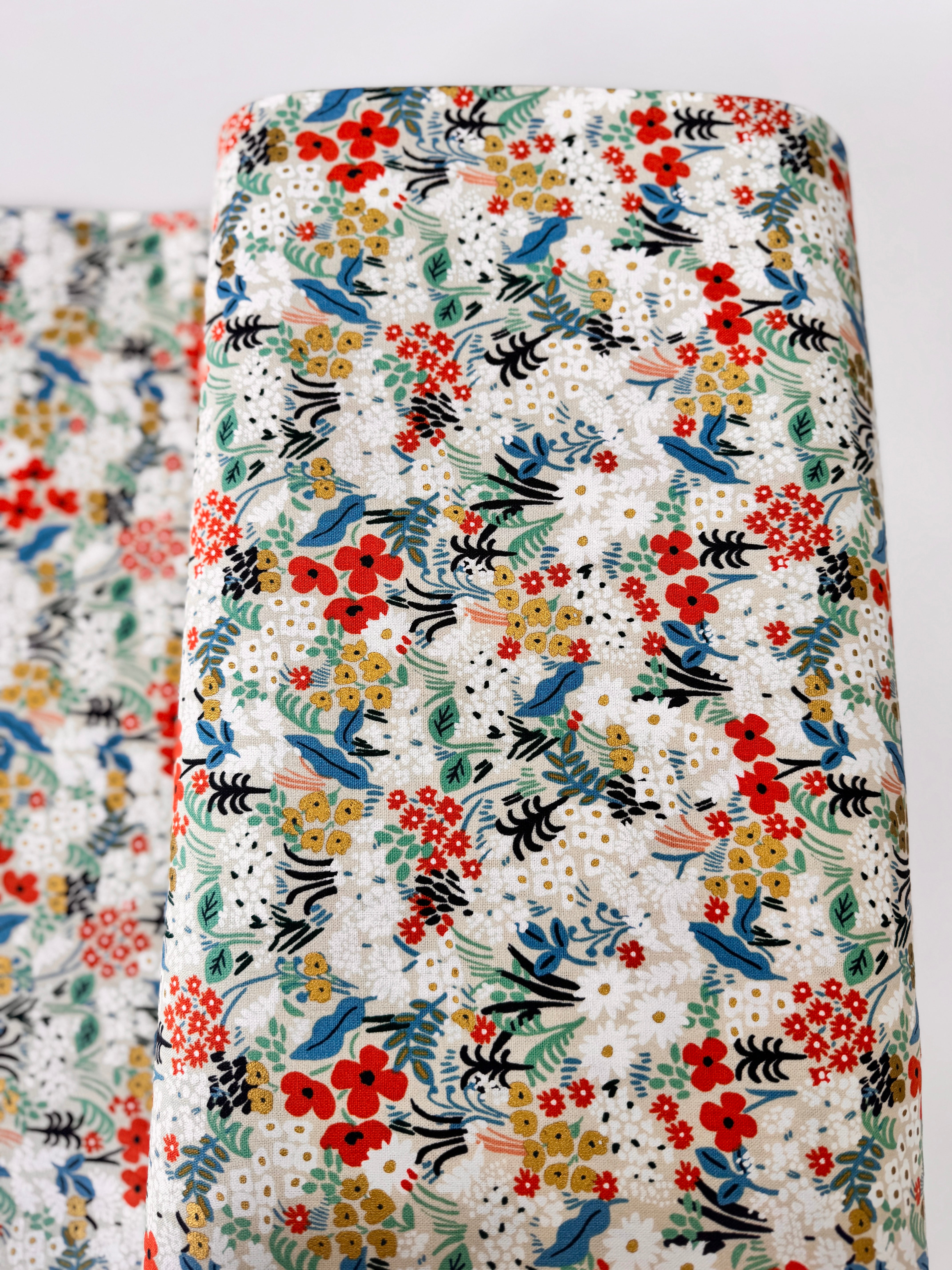 Meadow - Flax Multi Unbleached Canvas Metallic Yardage