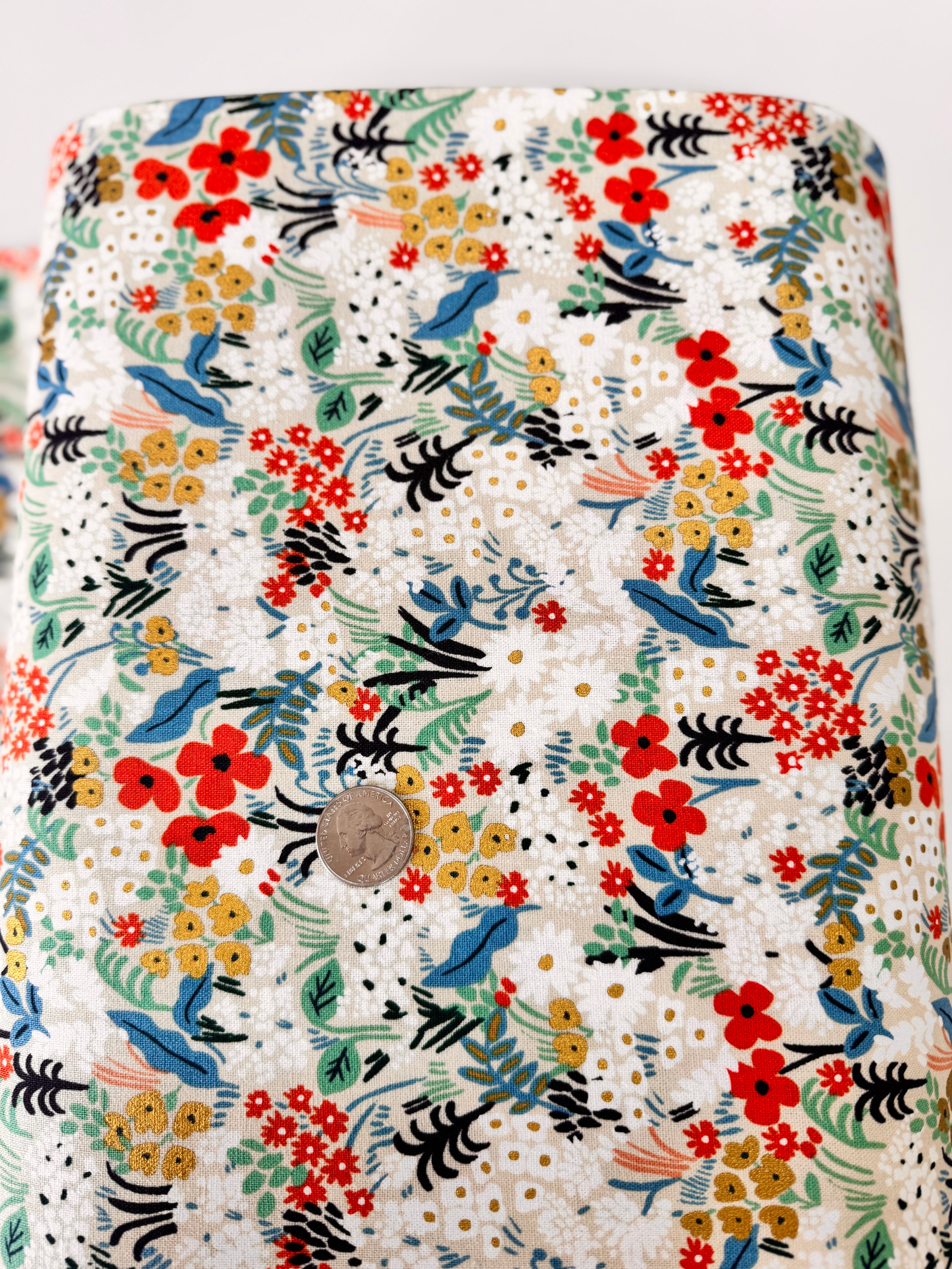 Meadow - Flax Multi Unbleached Canvas Metallic Yardage