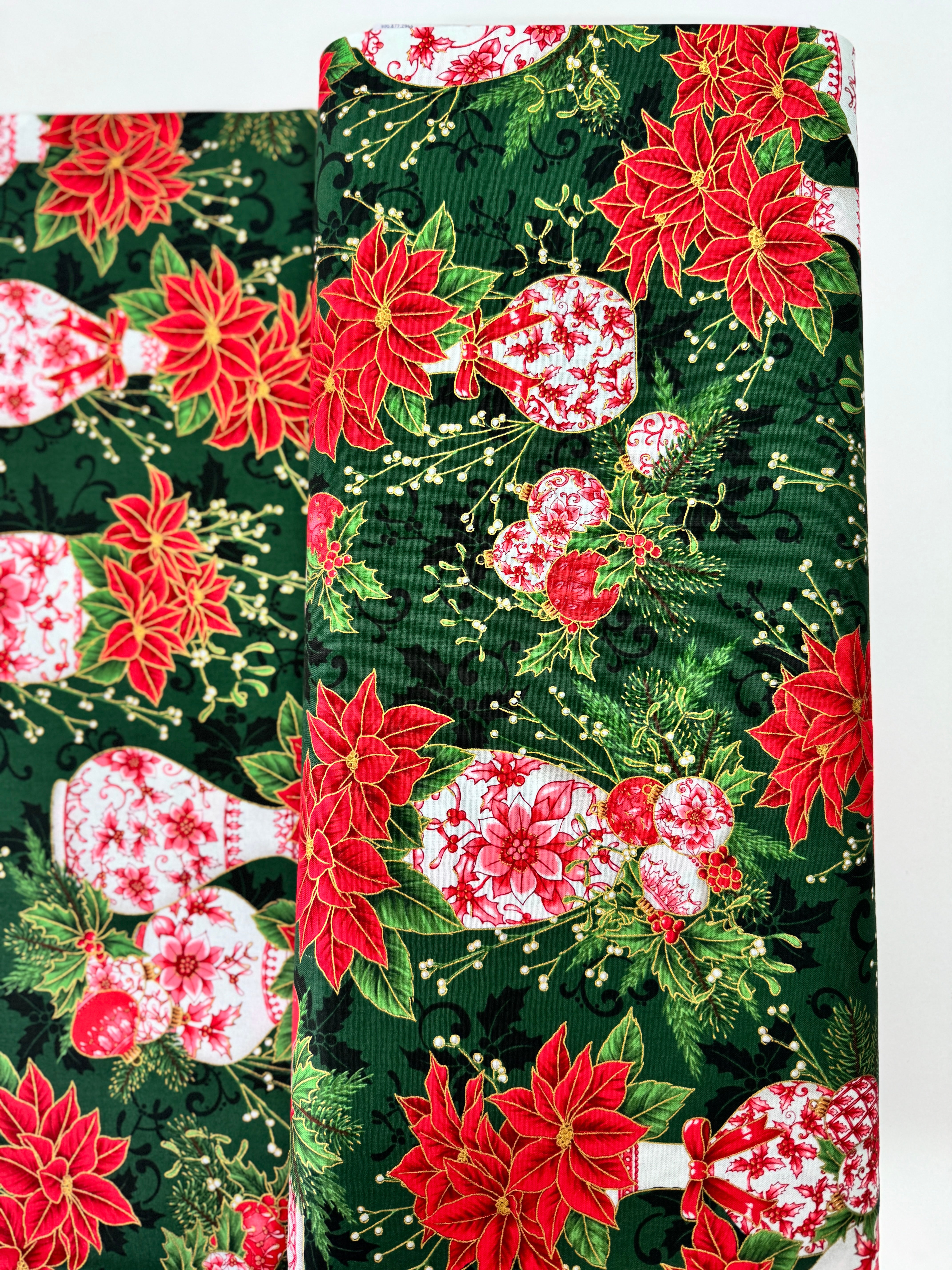 Holiday Flourish Festive Finery Vases Pine Gold Metallic Quilting Cotton by Studio RK for Robert Kaufman Fabrics – Christmas sewing fabric