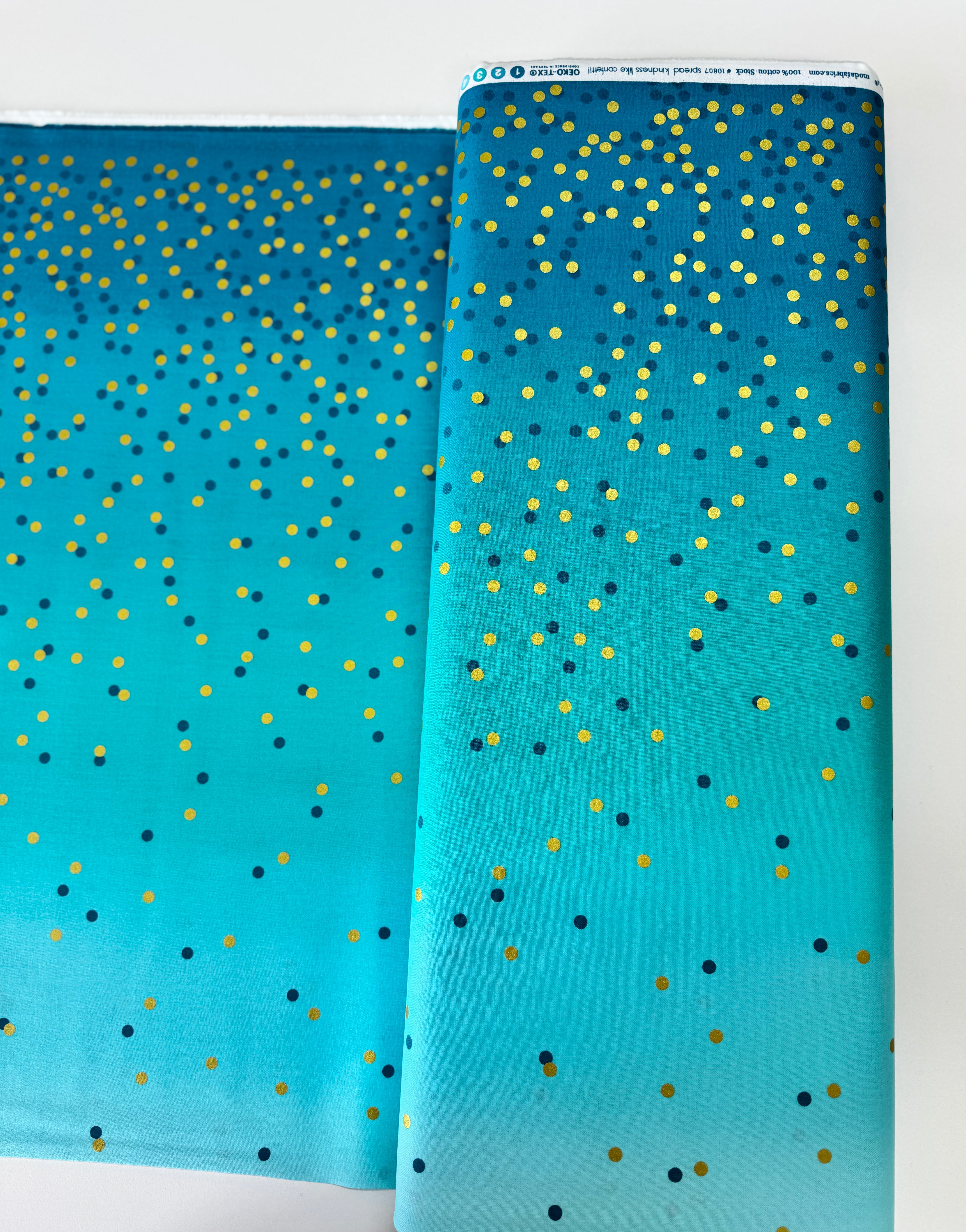 Ombre Confetti Metallic Turquoise Quilting Cotton Fabric by V and Co. for Moda Fabrics – 43/44″ wide – 10871-208M